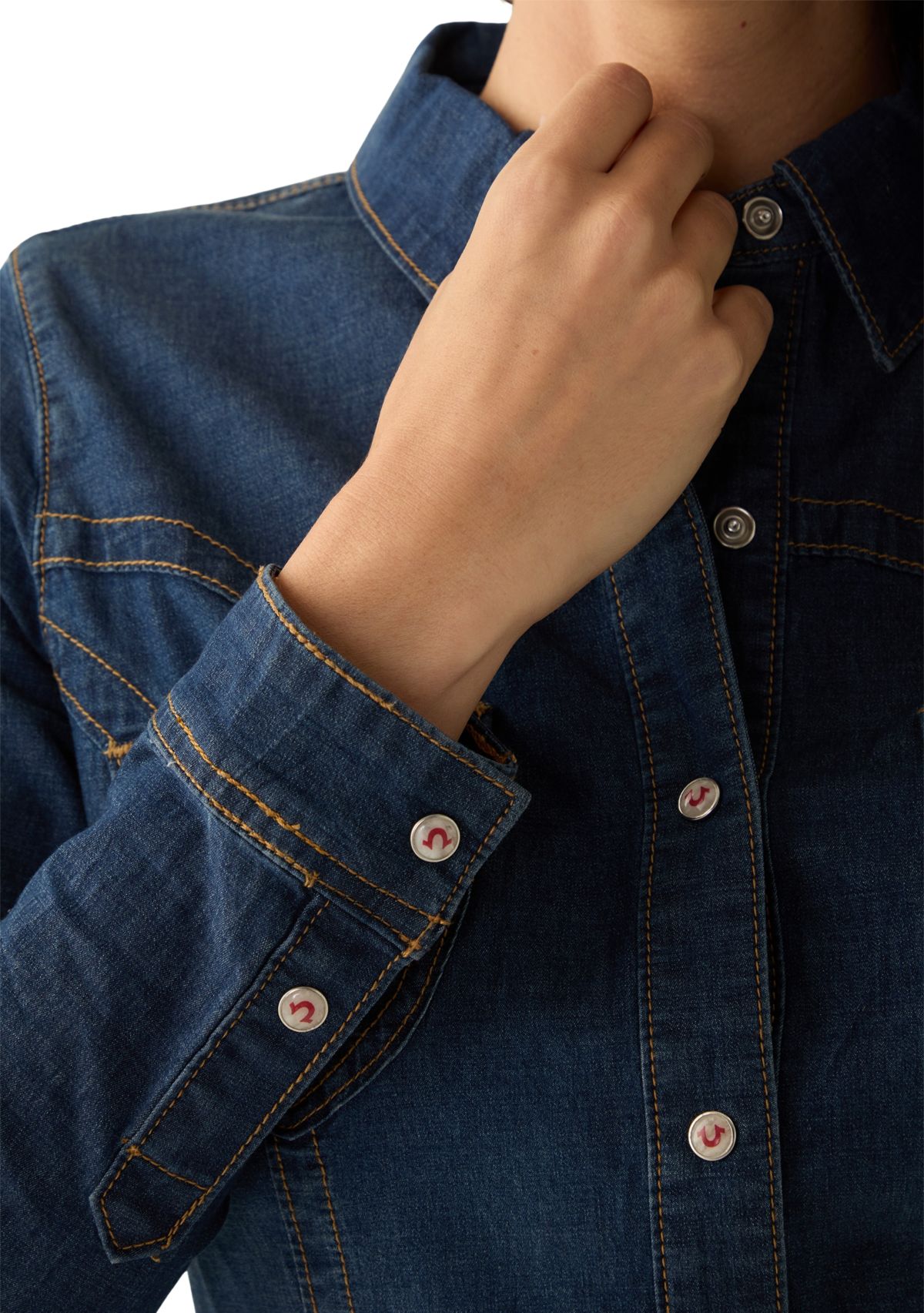 Womens Seamed Long Sleeve Button Front Shirt