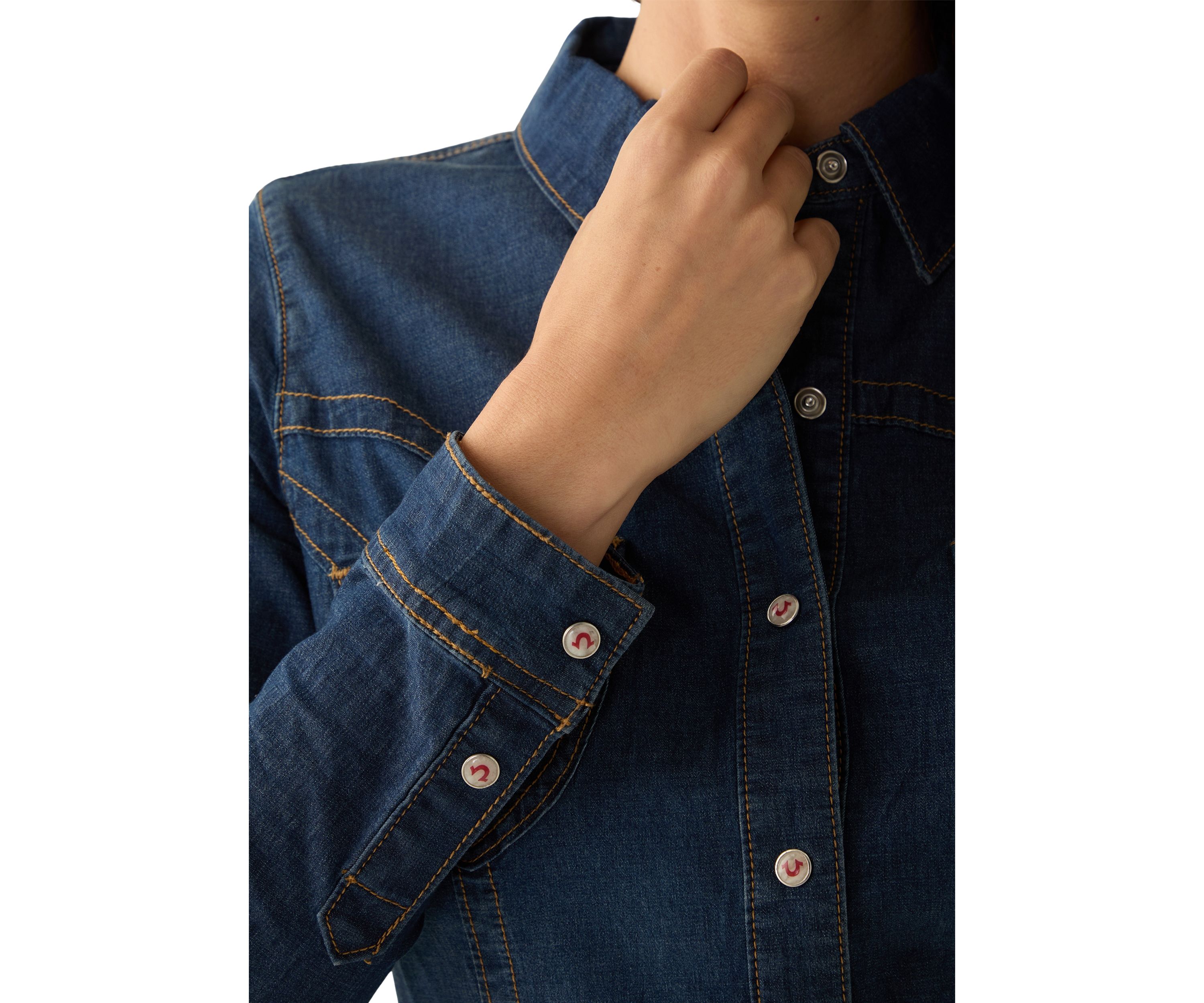 Womens Seamed Long Sleeve Button Front Shirt