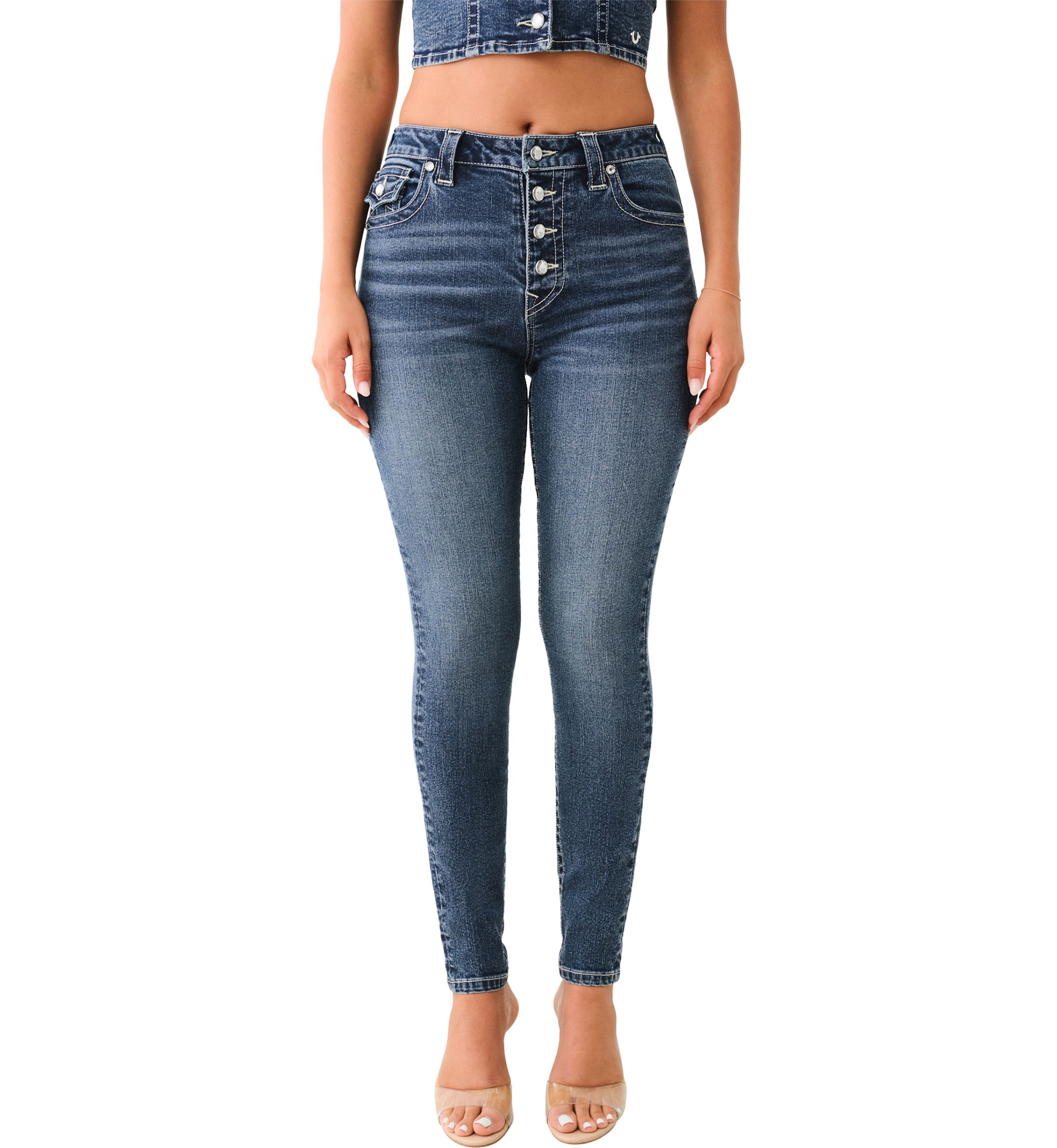 Womens Jennie Curvy Skinny Jean with Crystal Button Jeans