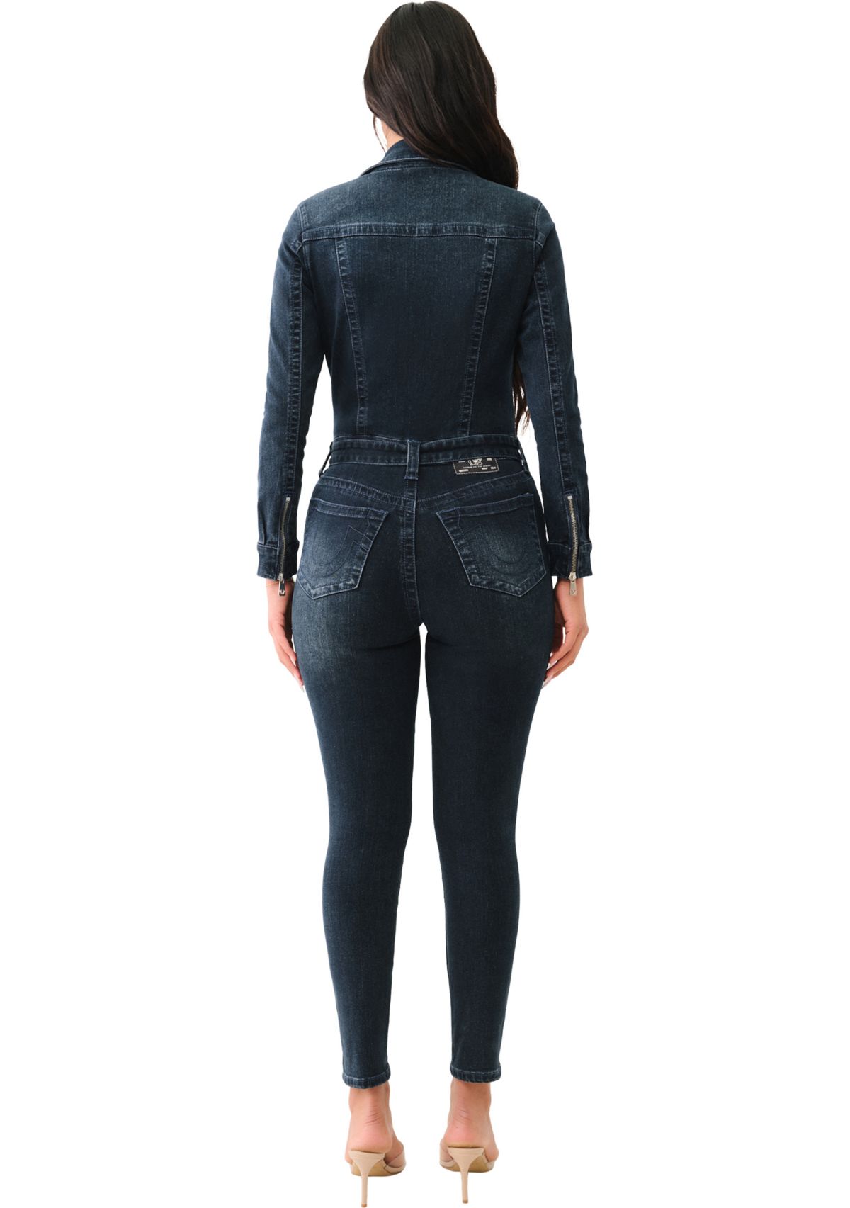 Womens Denim Moto Jumpsuit