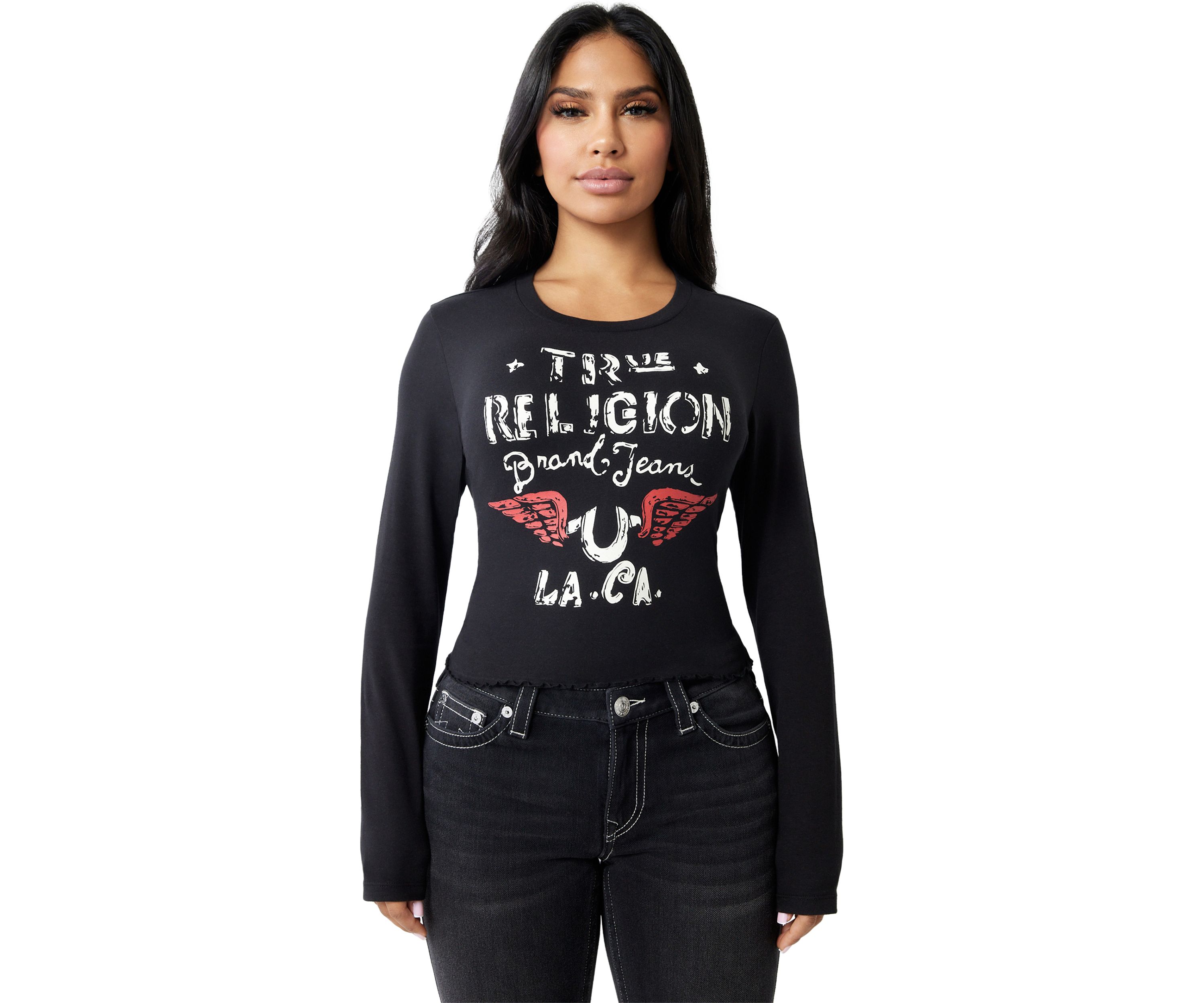 Womens Distressed Wings Logo Long Sleeve Baby T-Shirt