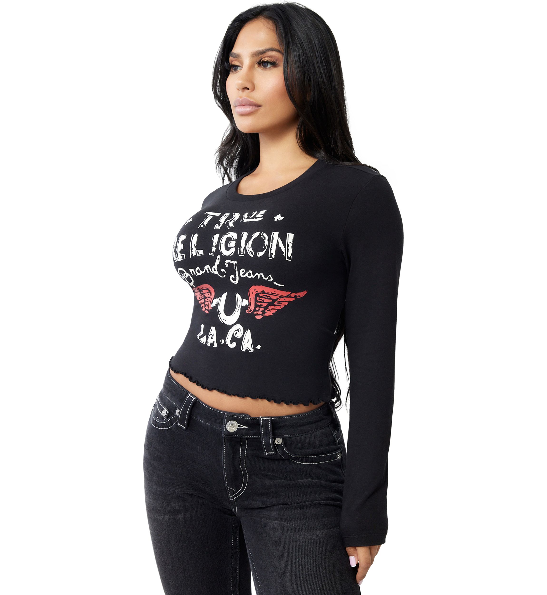 Womens Distressed Wings Logo Long Sleeve Baby T-Shirt