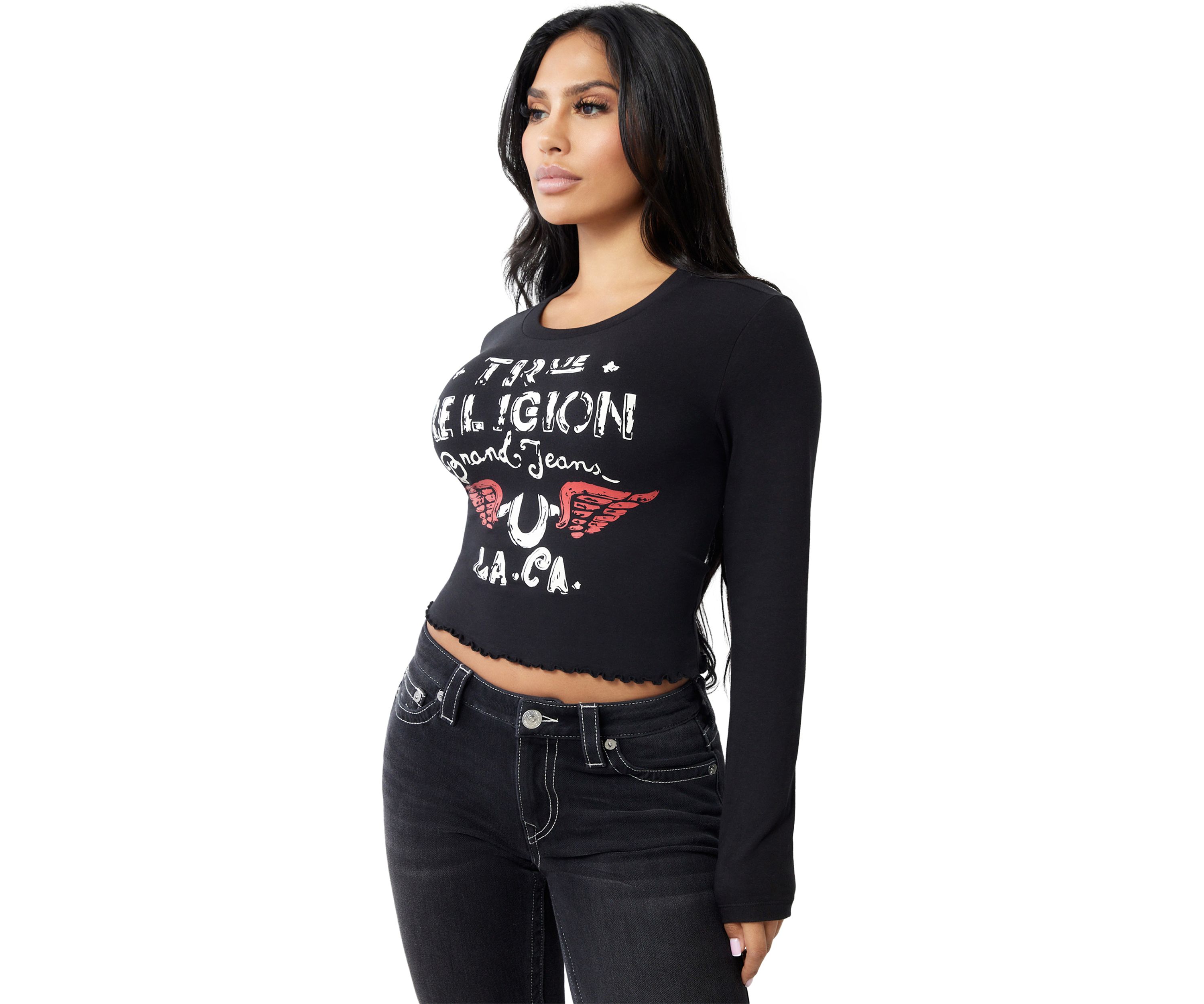 Womens Distressed Wings Logo Long Sleeve Baby T-Shirt