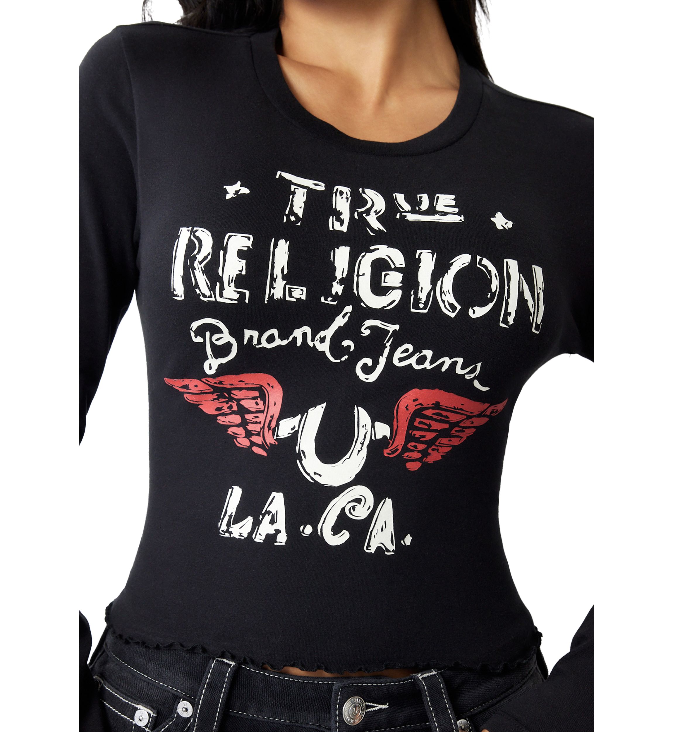 Womens Distressed Wings Logo Long Sleeve Baby T-Shirt