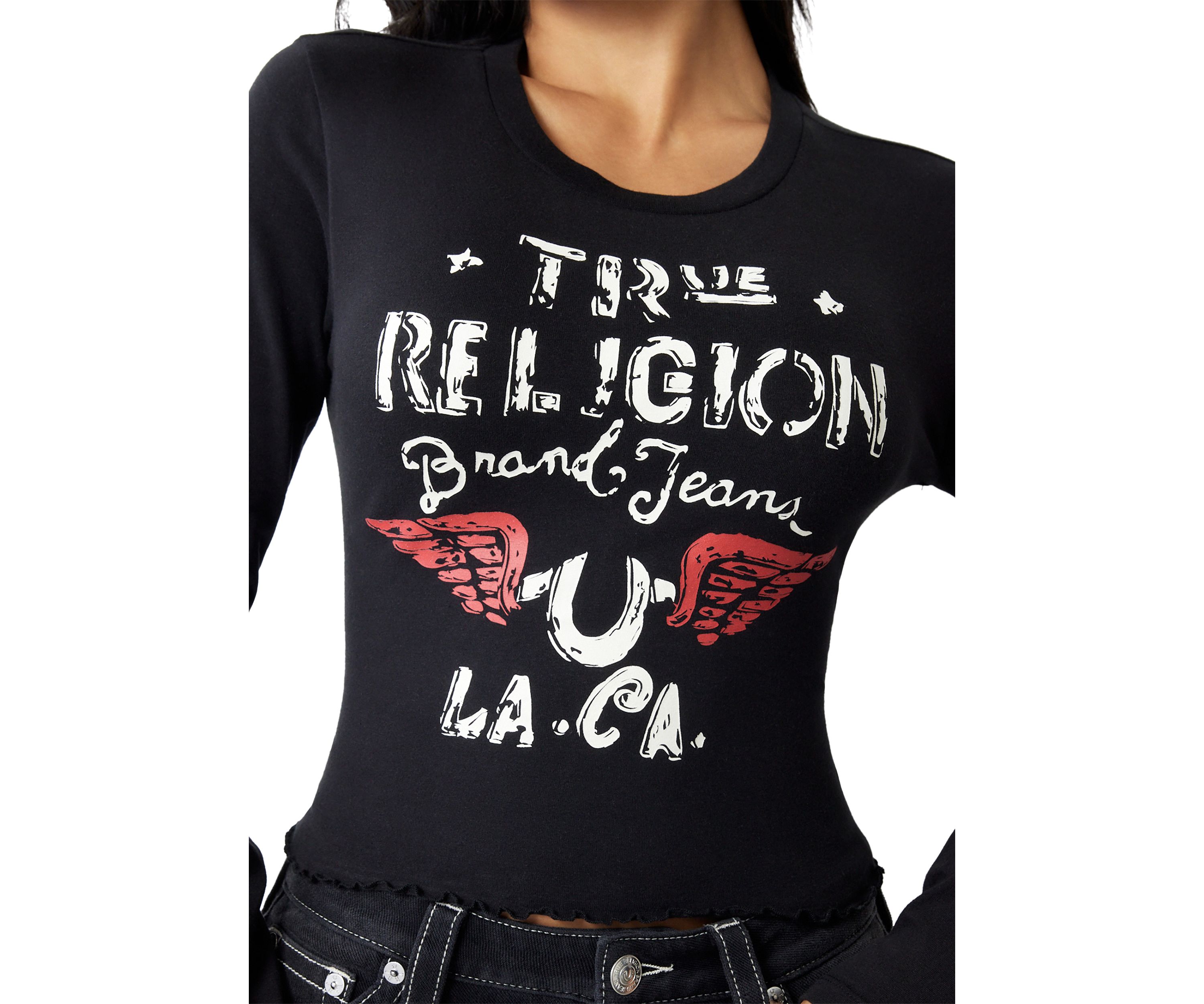 Womens Distressed Wings Logo Long Sleeve Baby T-Shirt