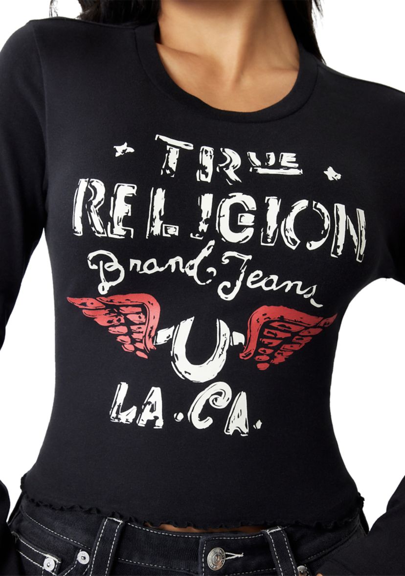 Womens Distressed Wings Logo Long Sleeve Baby T-Shirt