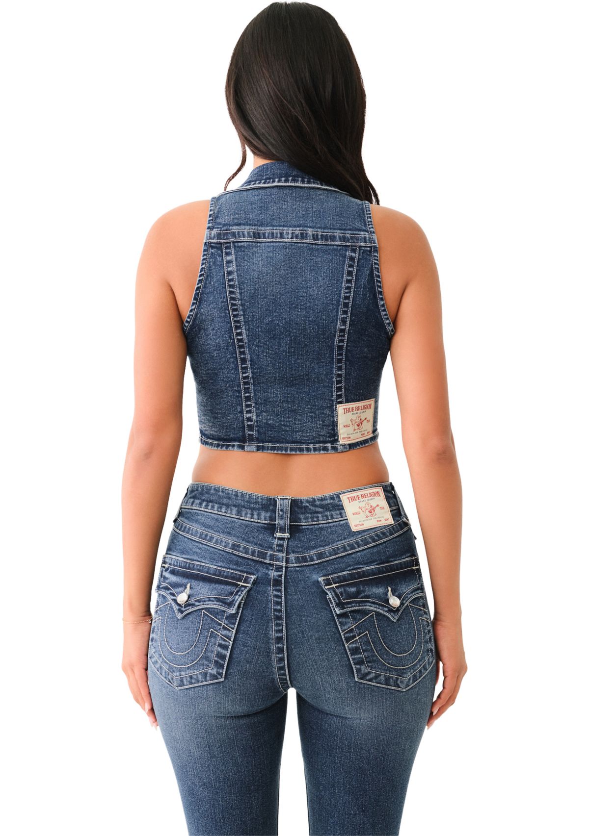 Womens Denim Vest with Crystal Buttons