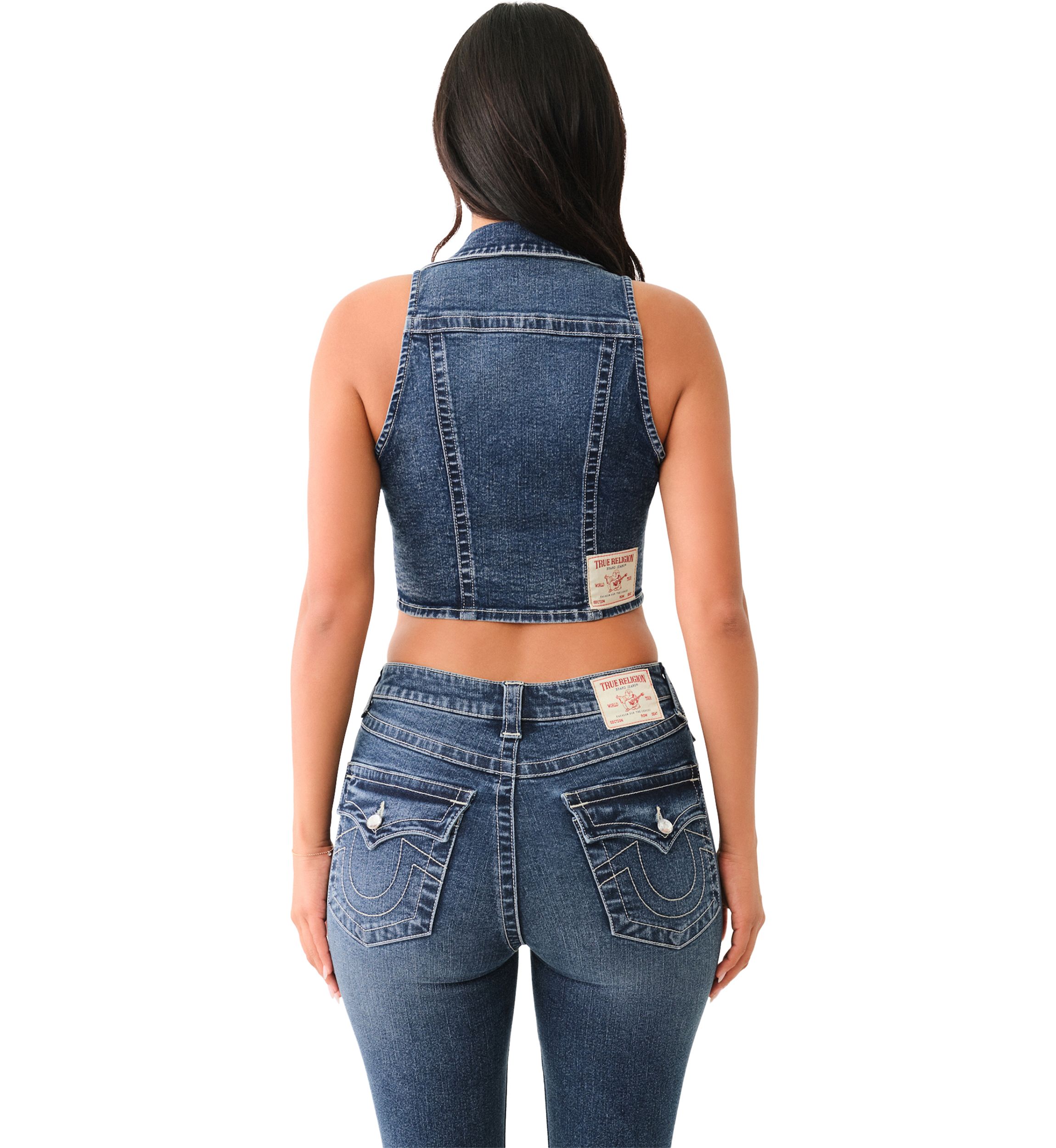 Womens Denim Vest with Crystal Buttons