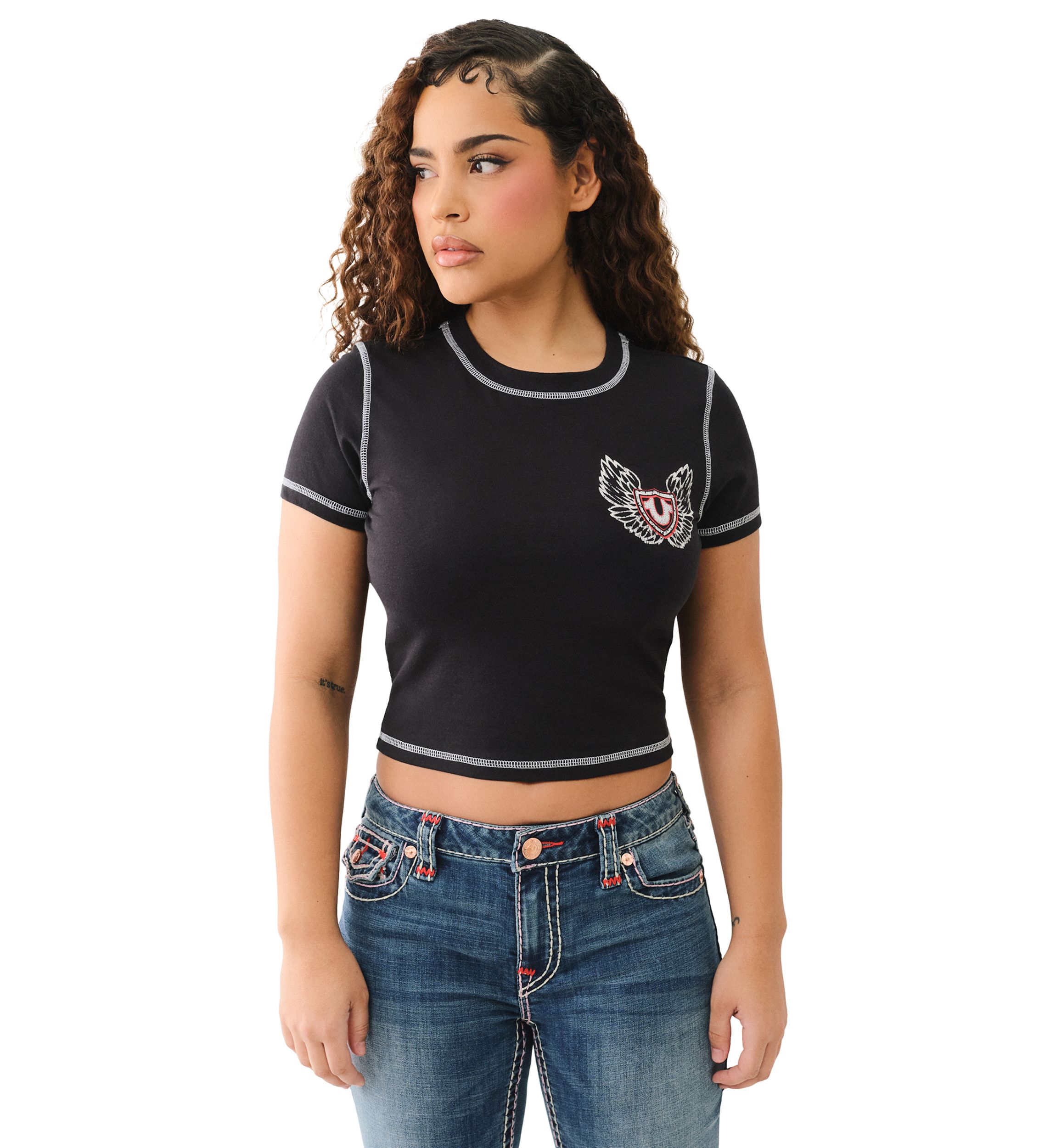 Womens Winged Logo Short Sleeve Baby T-Shirt