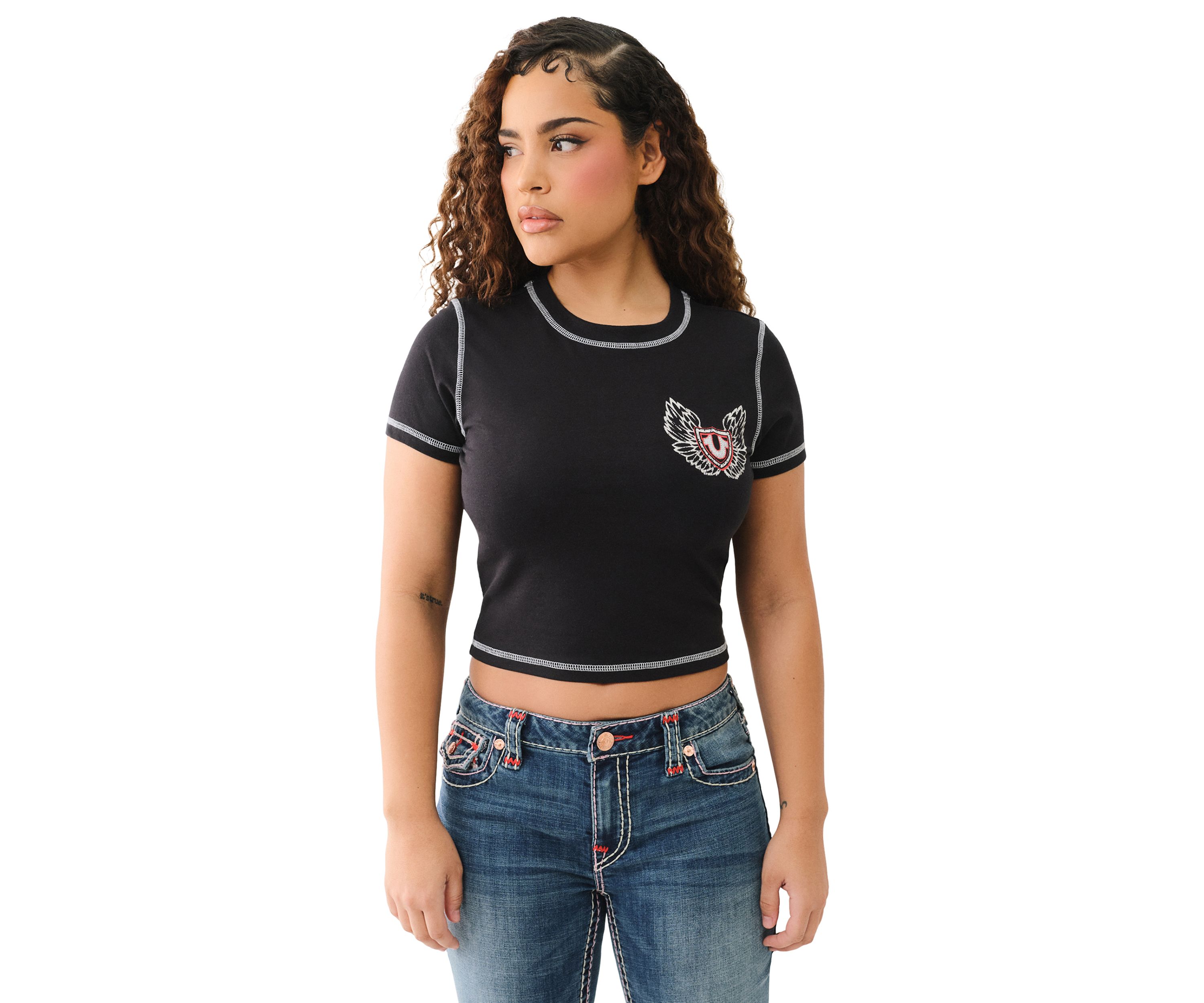 Womens Winged Logo Short Sleeve Baby T-Shirt