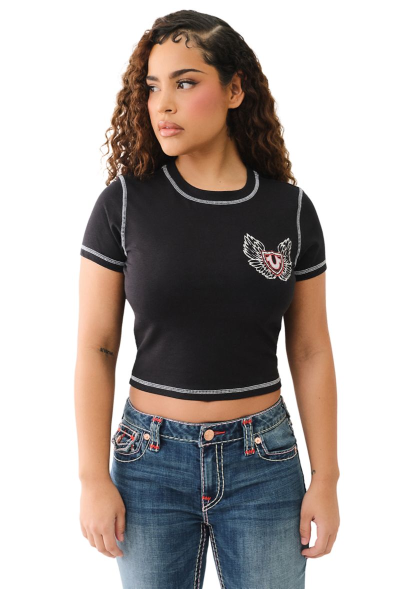 Womens Winged Logo Short Sleeve Baby T-Shirt