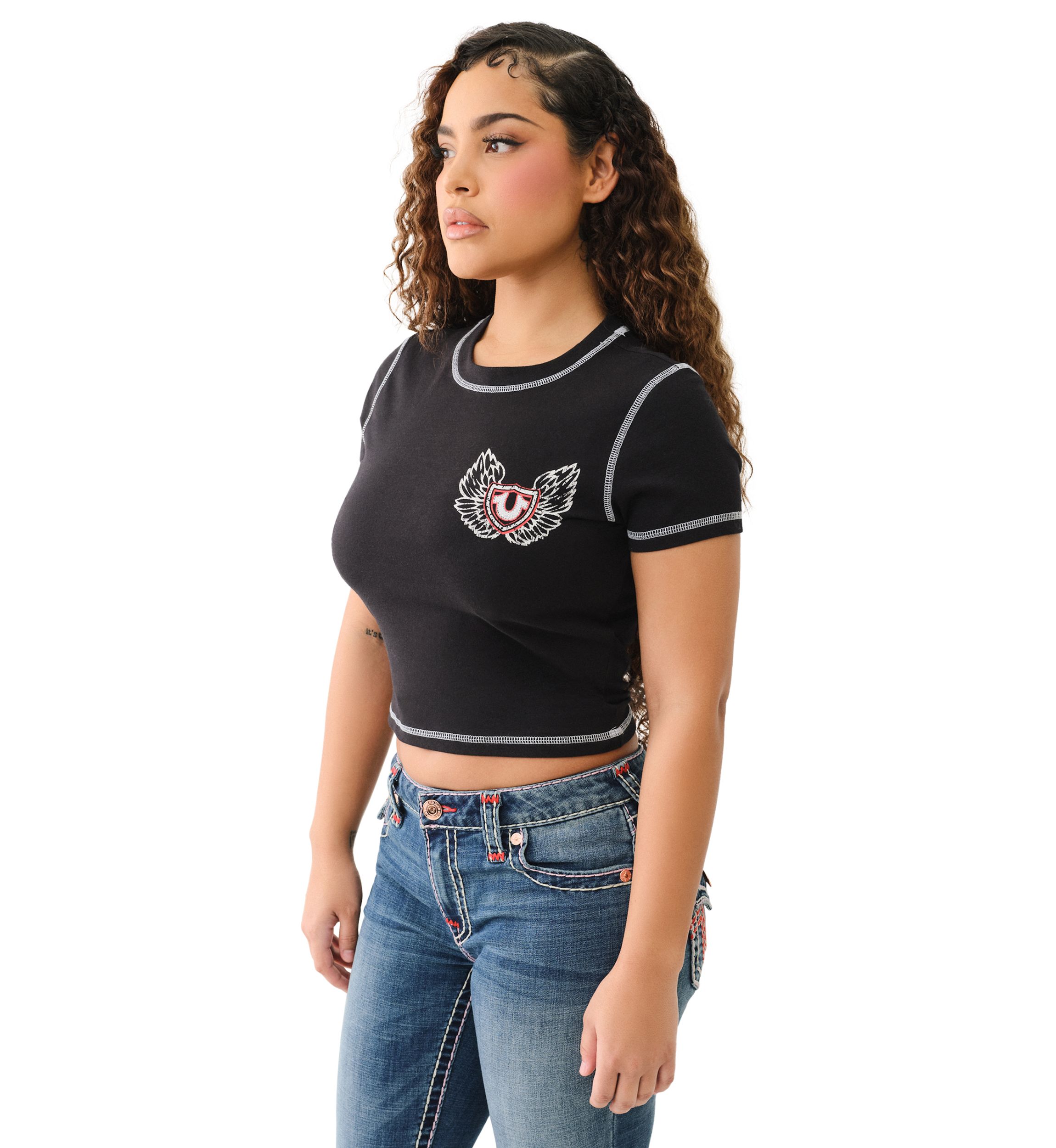 Womens Winged Logo Short Sleeve Baby T-Shirt