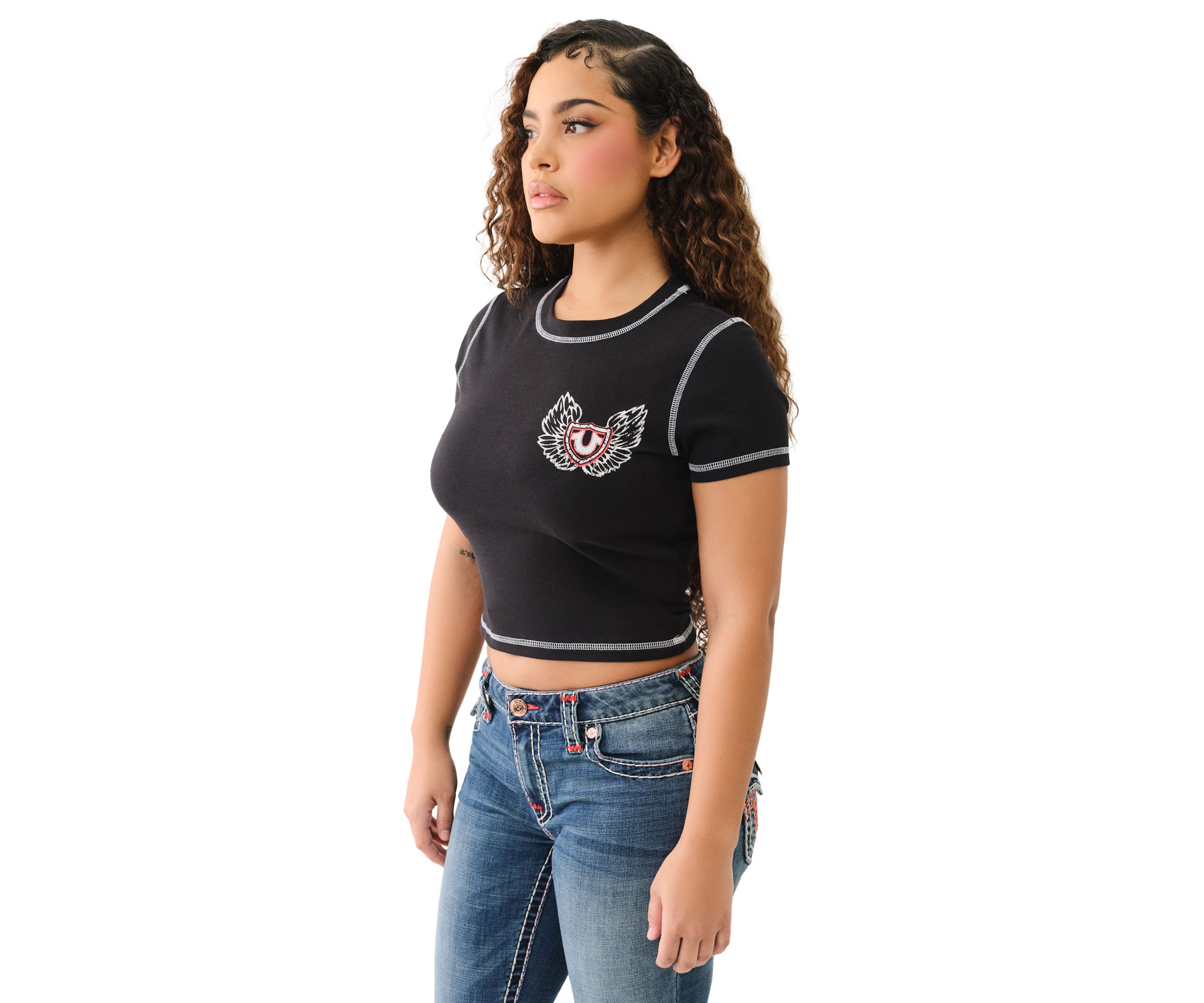 Womens Winged Logo Short Sleeve Baby T-Shirt