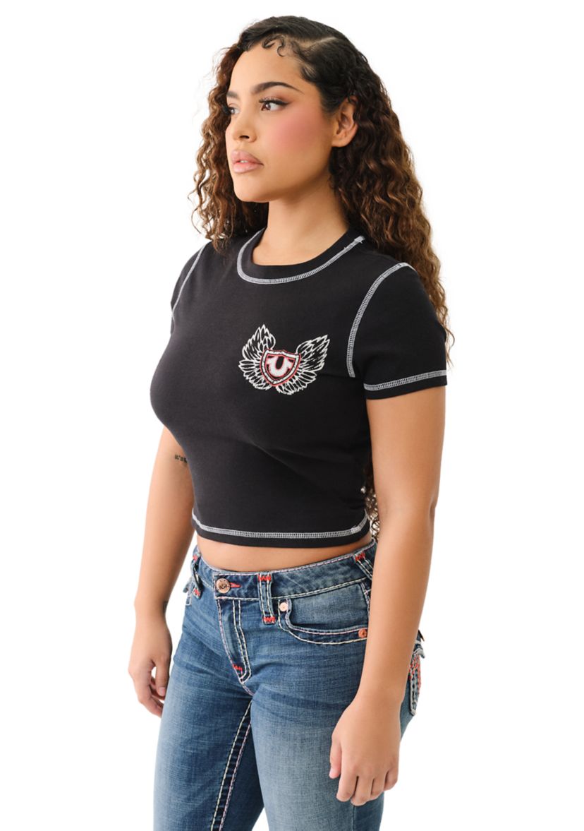 Womens Winged Logo Short Sleeve Baby T-Shirt