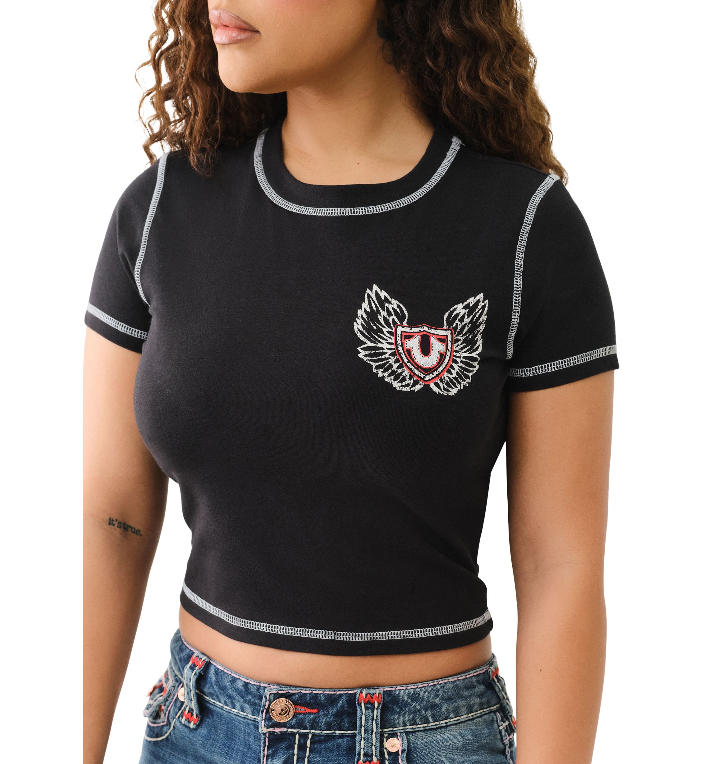 Womens Winged Logo Short Sleeve Baby T-Shirt
