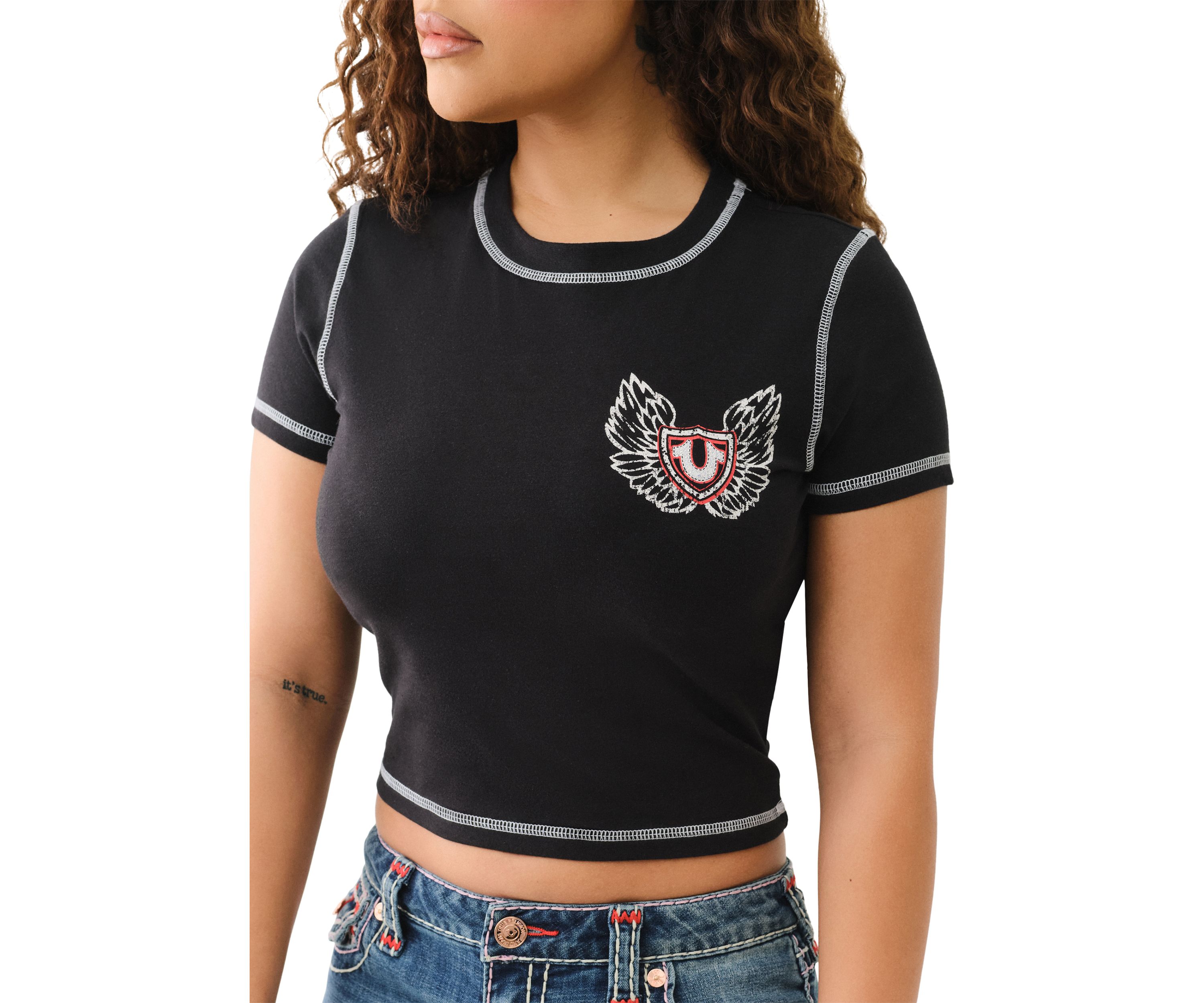 Womens Winged Logo Short Sleeve Baby T-Shirt