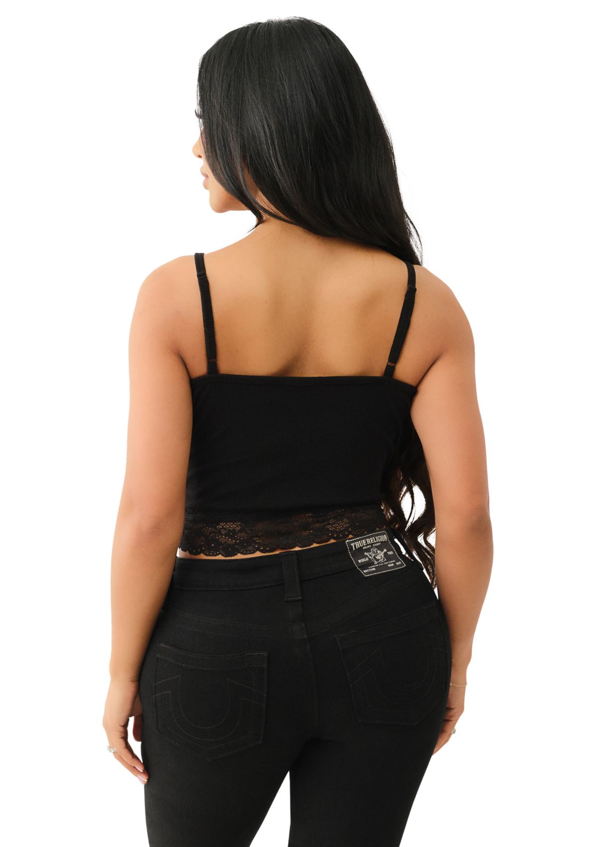 Womens Lace Crystal Horseshoe Camisole Top