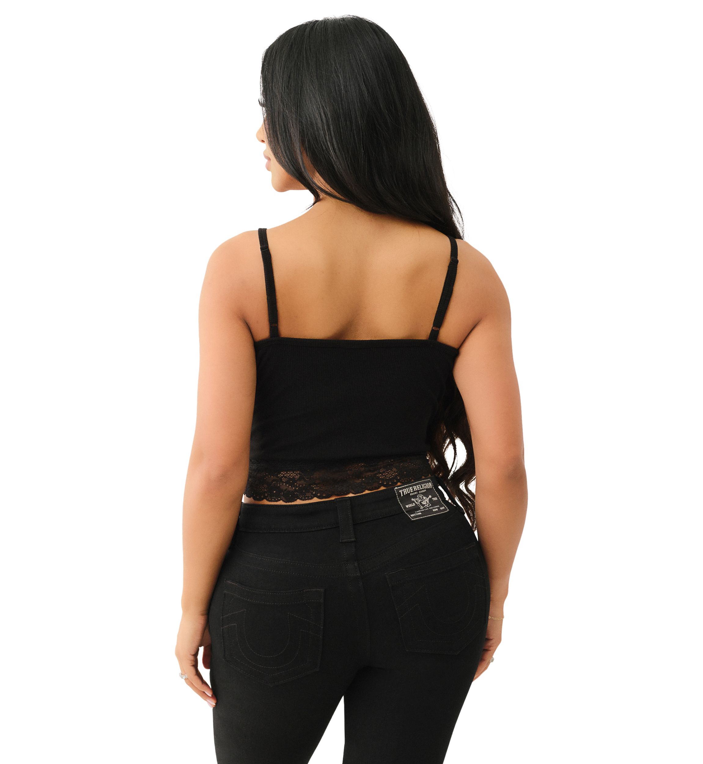 Womens Lace Crystal Horseshoe Camisole Top