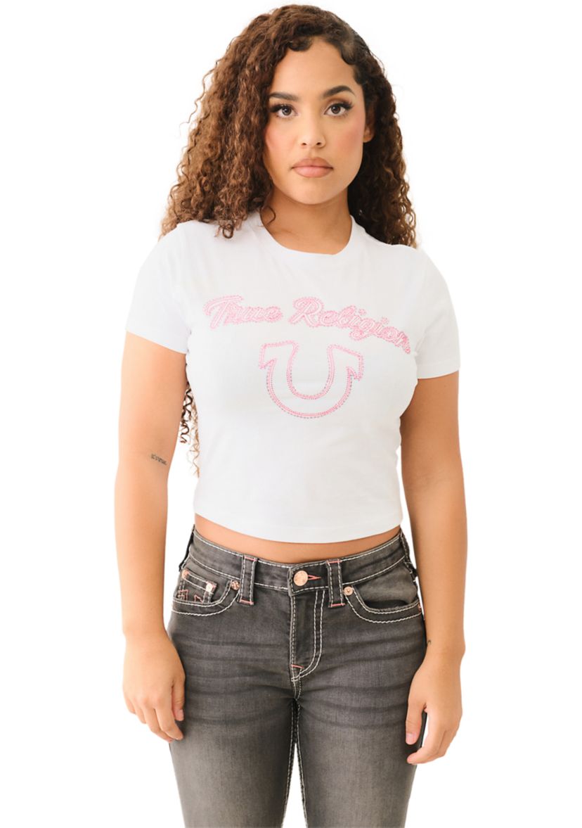 Womens Short Sleeve Arched Logo Baby T-Shirt 