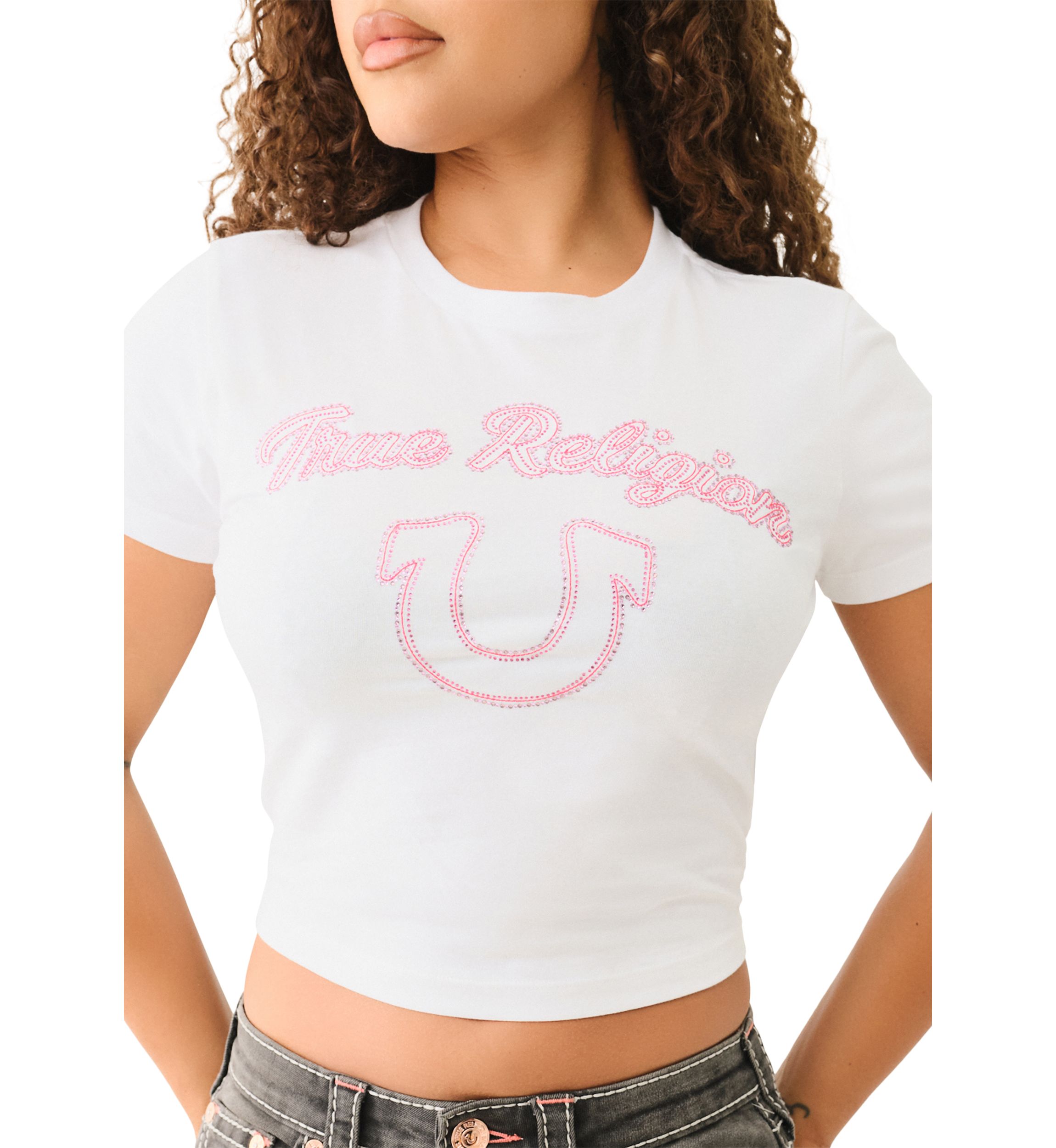 Womens Short Sleeve Arched Logo Baby T-Shirt 