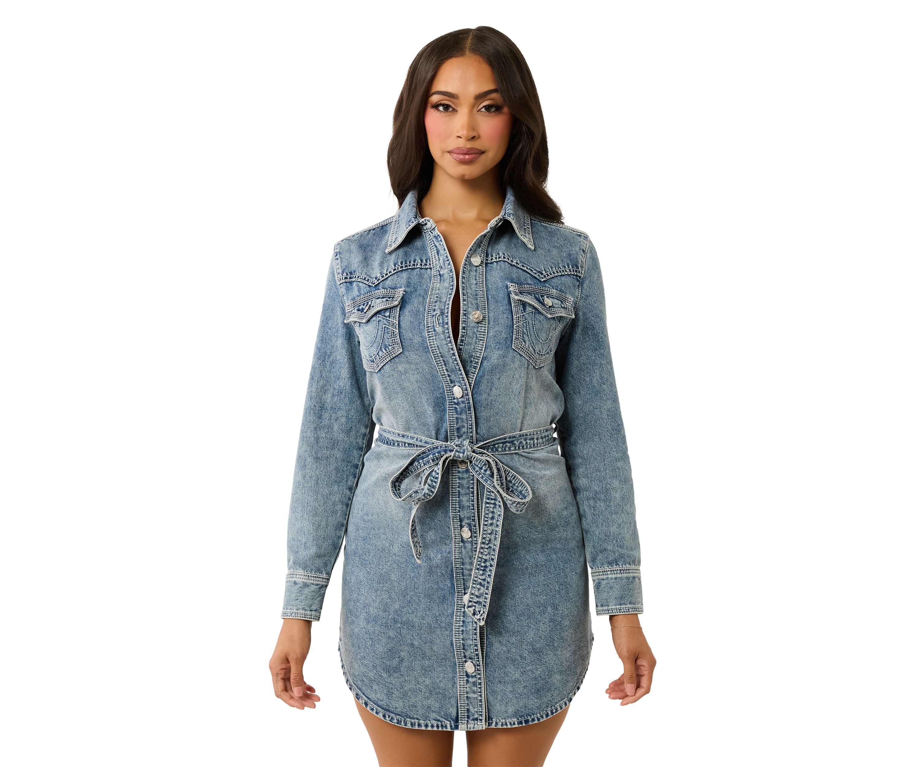 Womens Georgia Belted Denim Shirtdress