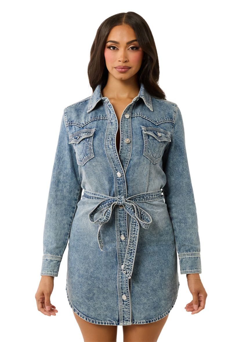 Womens Georgia Belted Denim Shirtdress
