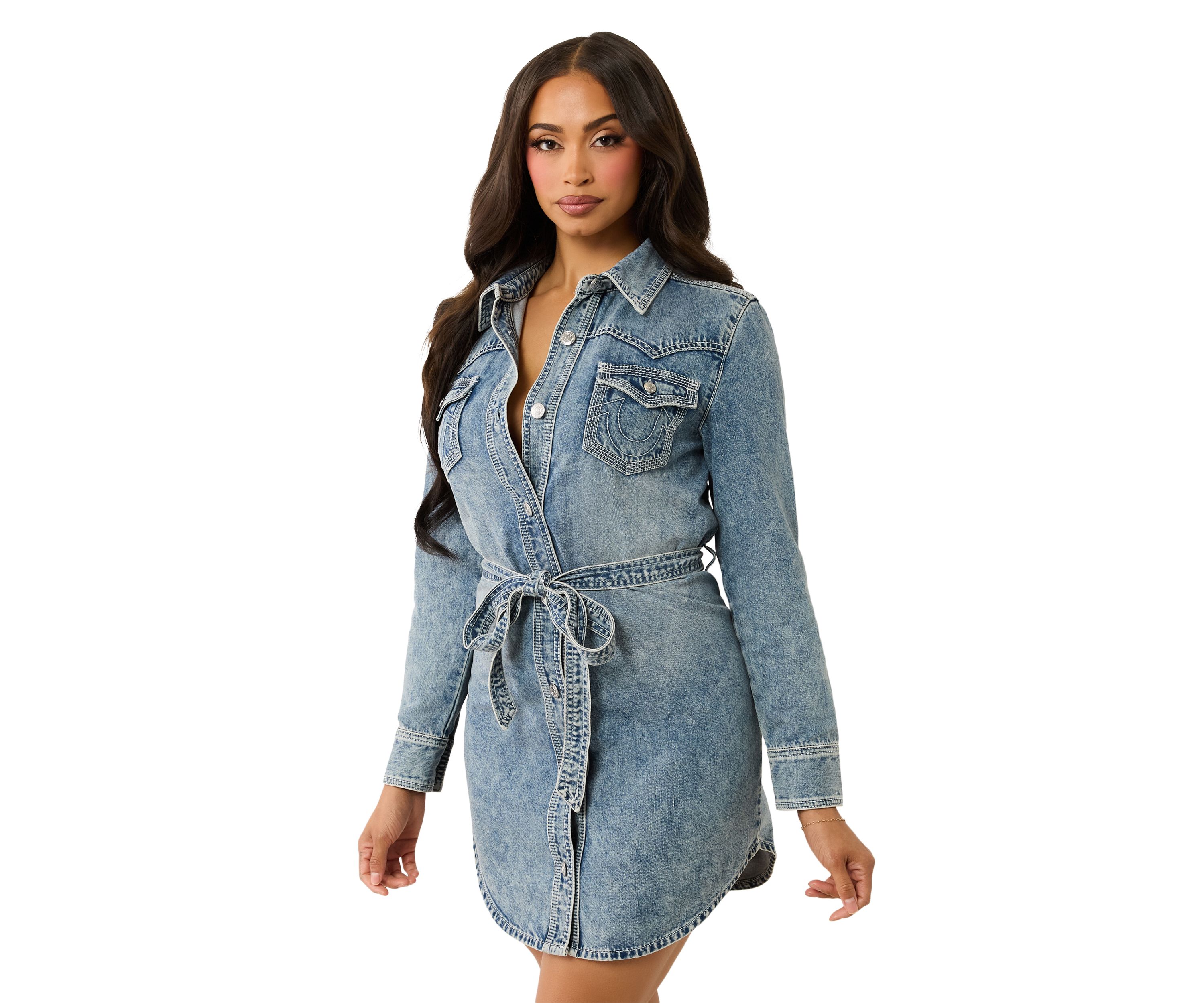 Womens Georgia Belted Denim Shirtdress