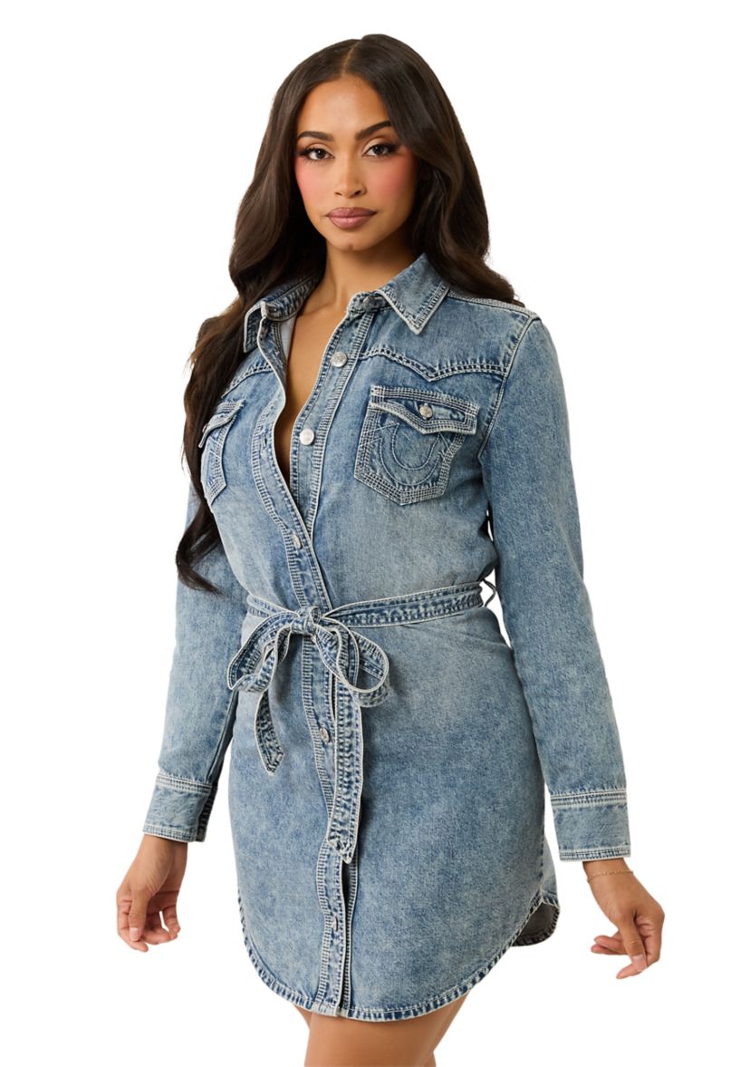 Womens Georgia Belted Denim Shirtdress