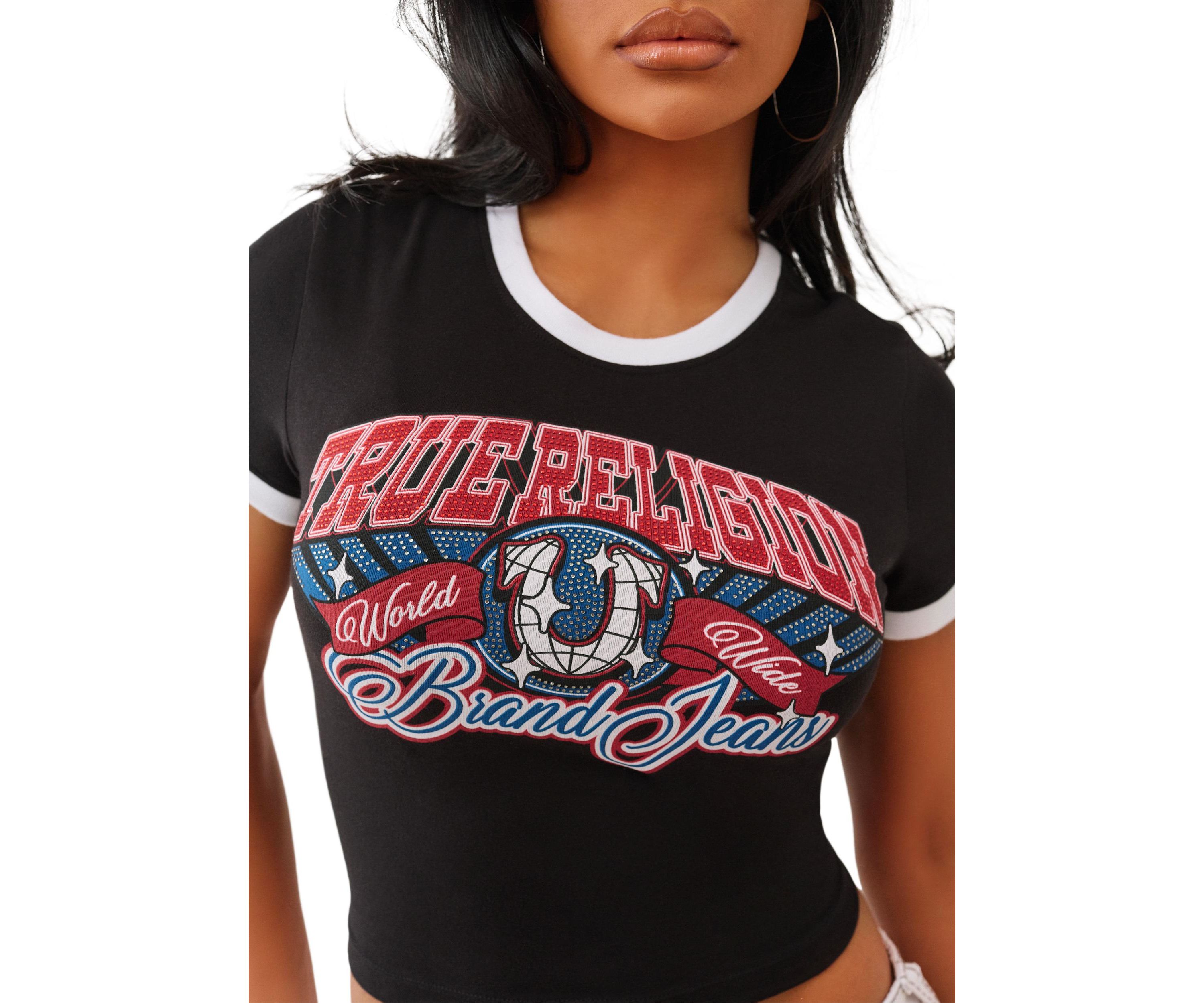Womens Ringer Baby Tee with Crystal Logo