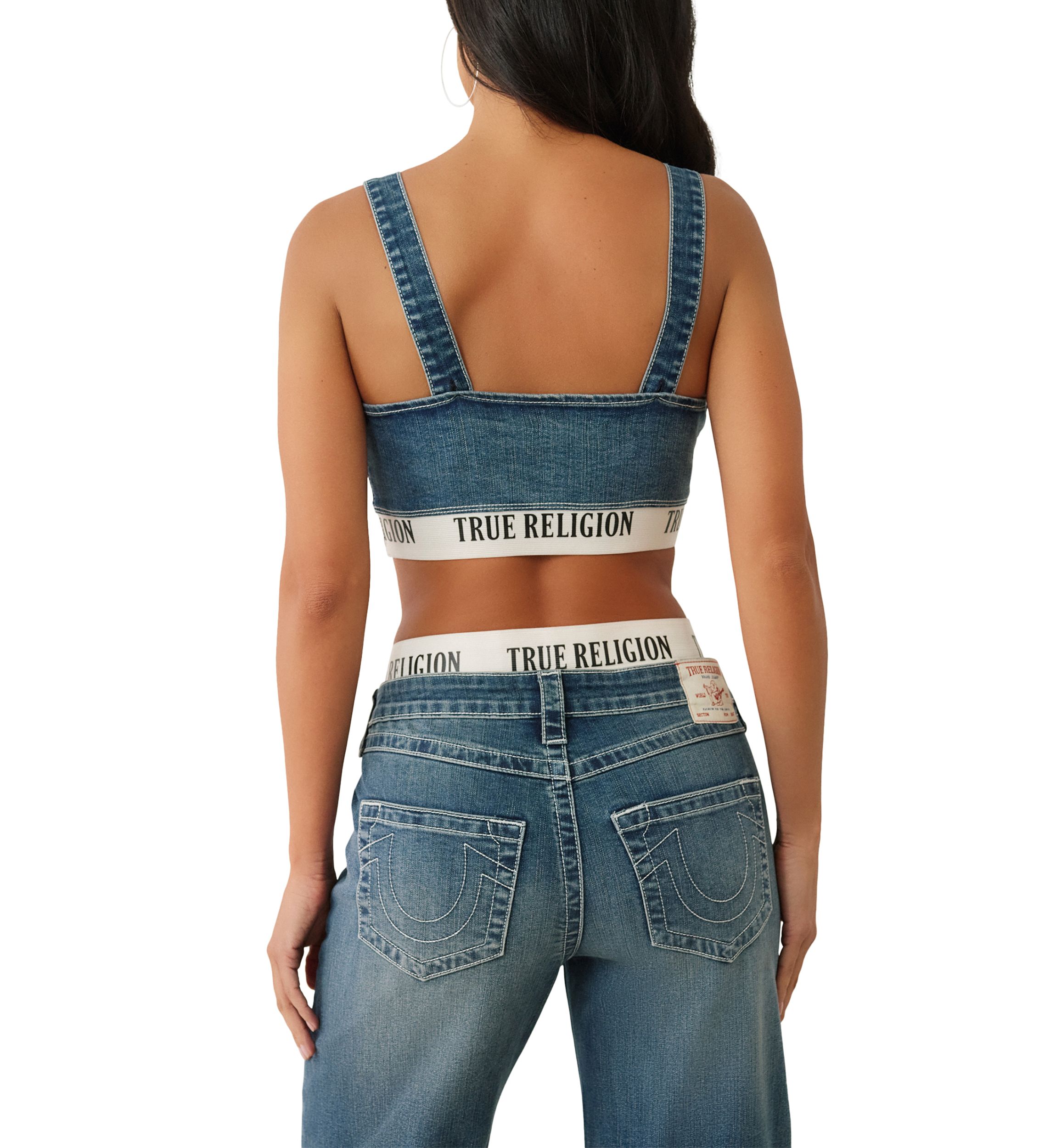 Womens Denim Bra Top with Logo Taping