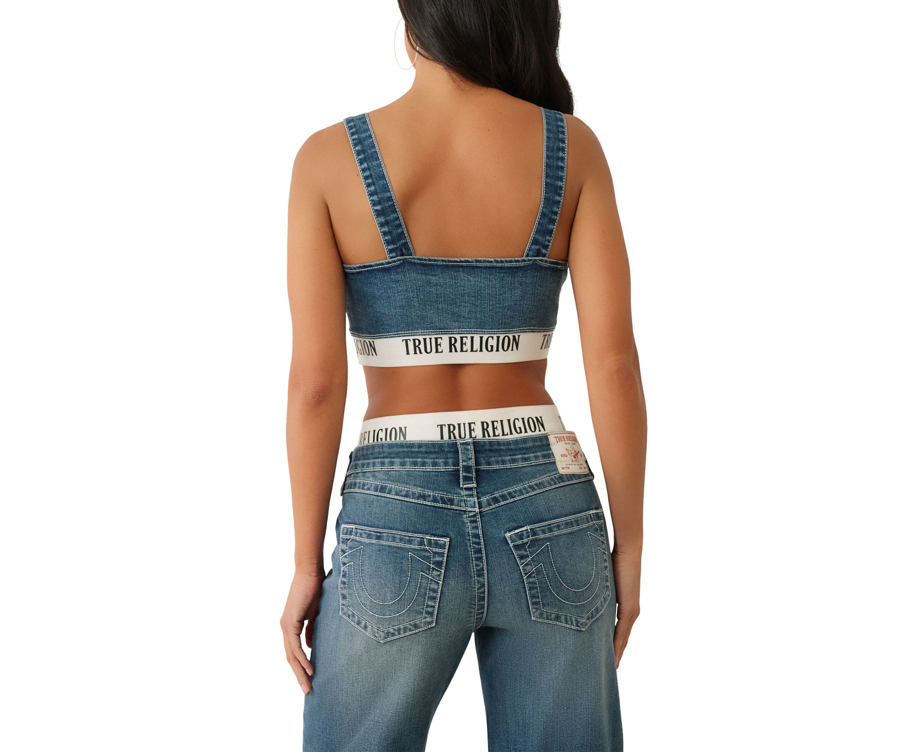 Womens Denim Bra Top with Logo Taping