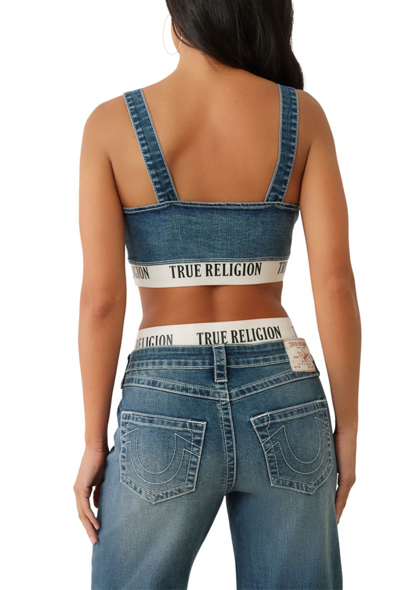 Womens Denim Bra Top with Logo Taping