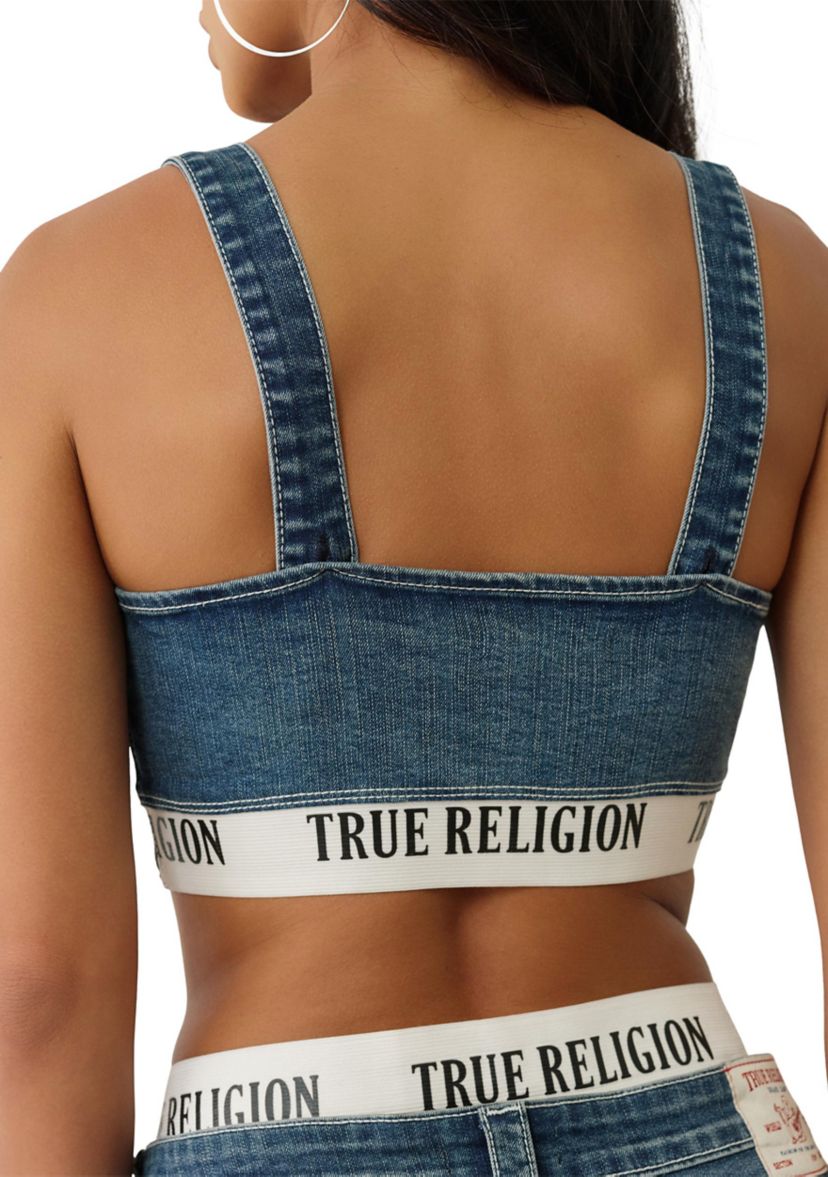 Womens Denim Bra Top with Logo Taping