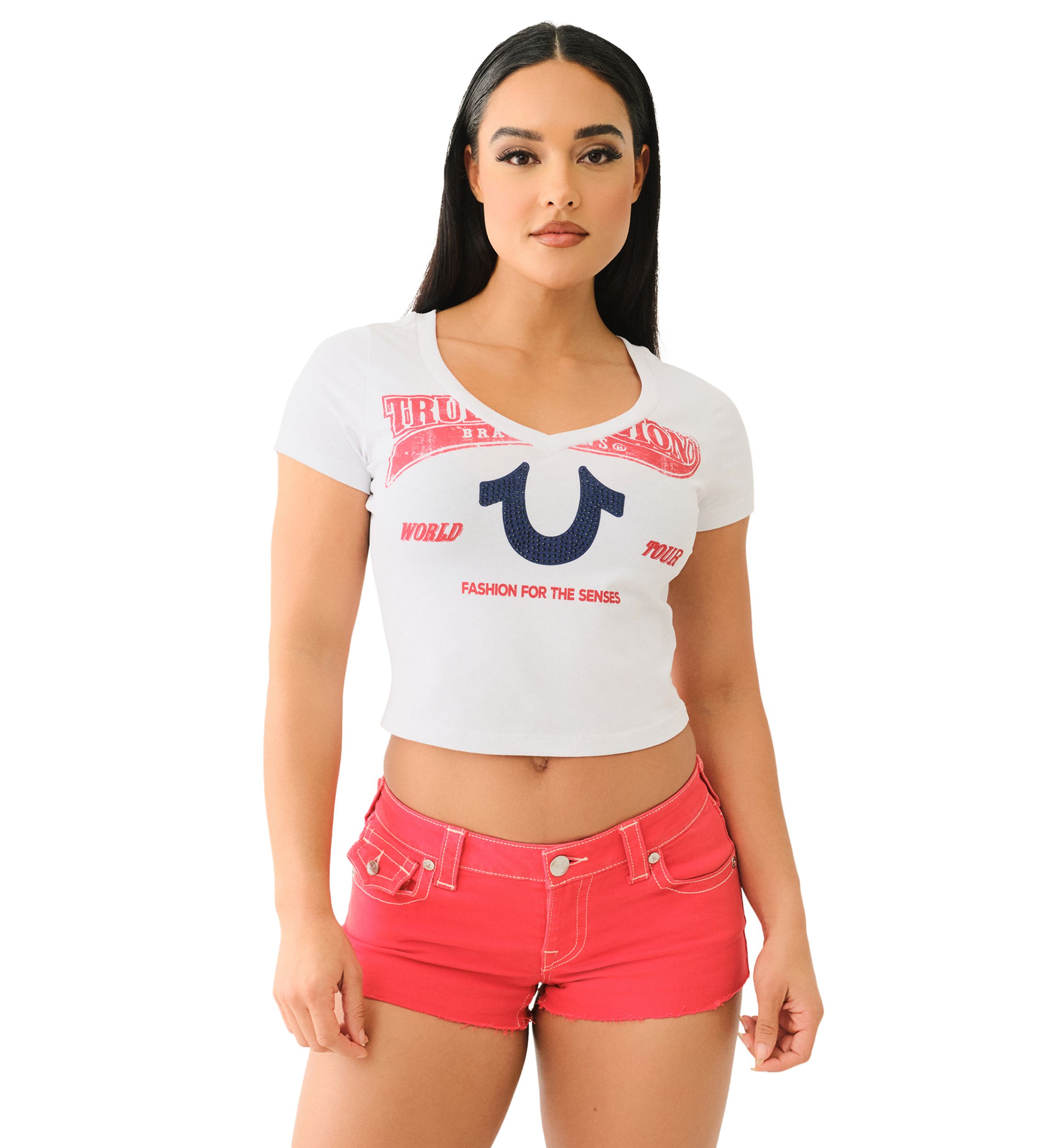 Womens V-Neck Crystal Logo Baby T-Shirt