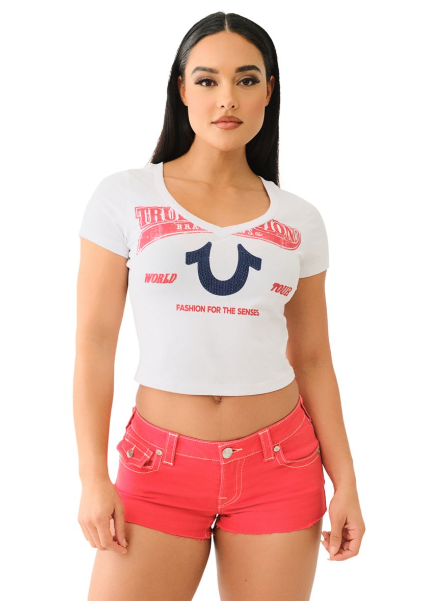 Womens V-Neck Crystal Logo Baby T-Shirt