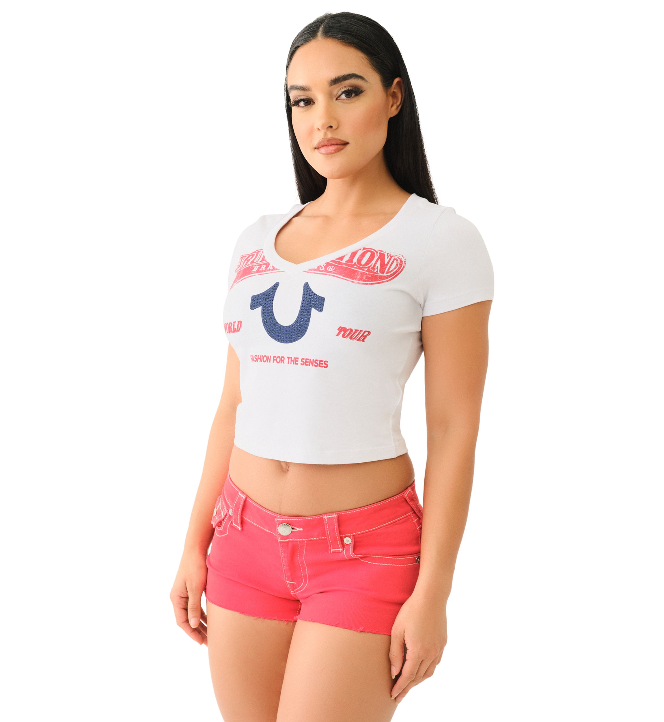 Womens V-Neck Crystal Logo Baby T-Shirt
