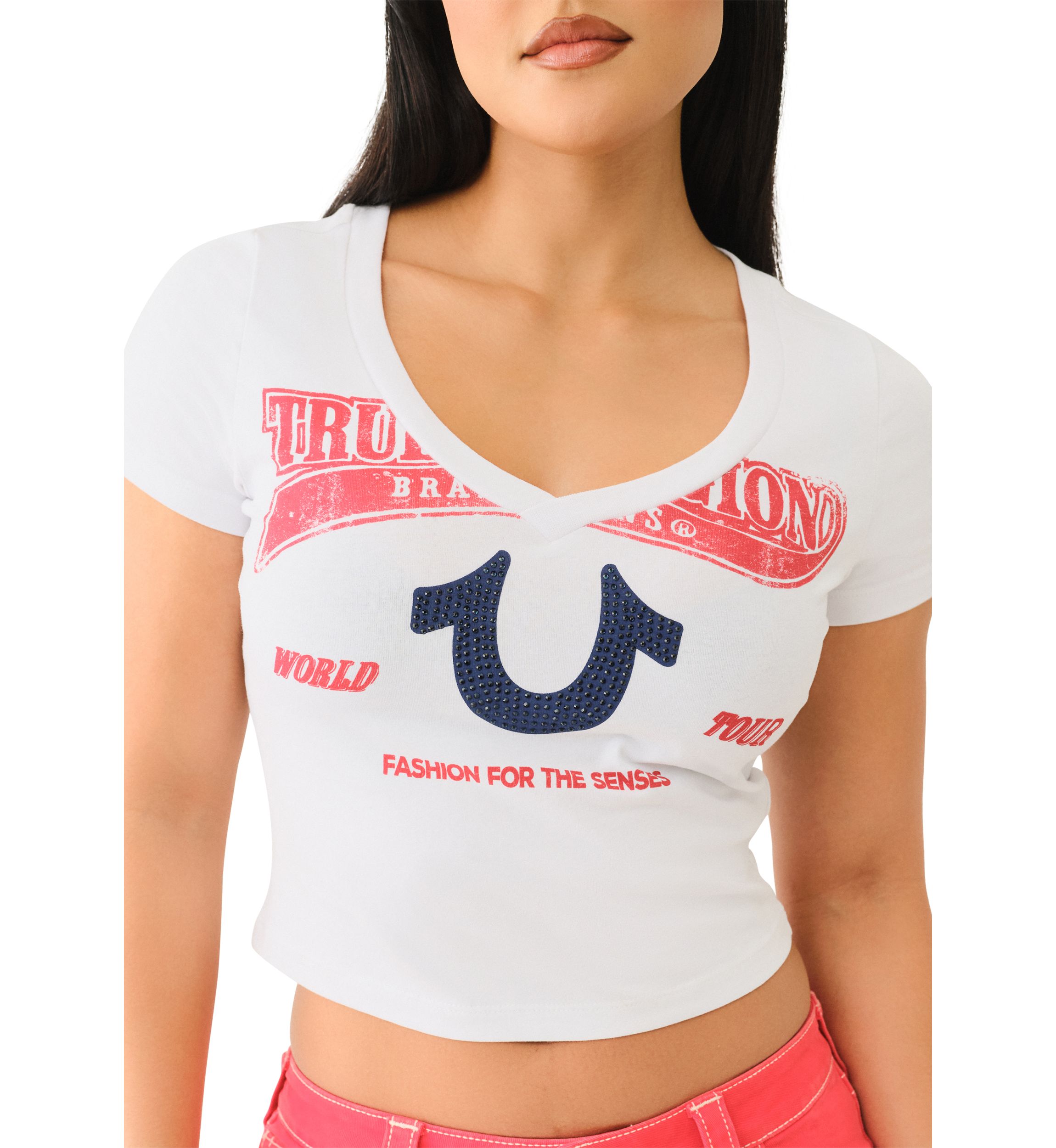 Womens V-Neck Crystal Logo Baby T-Shirt
