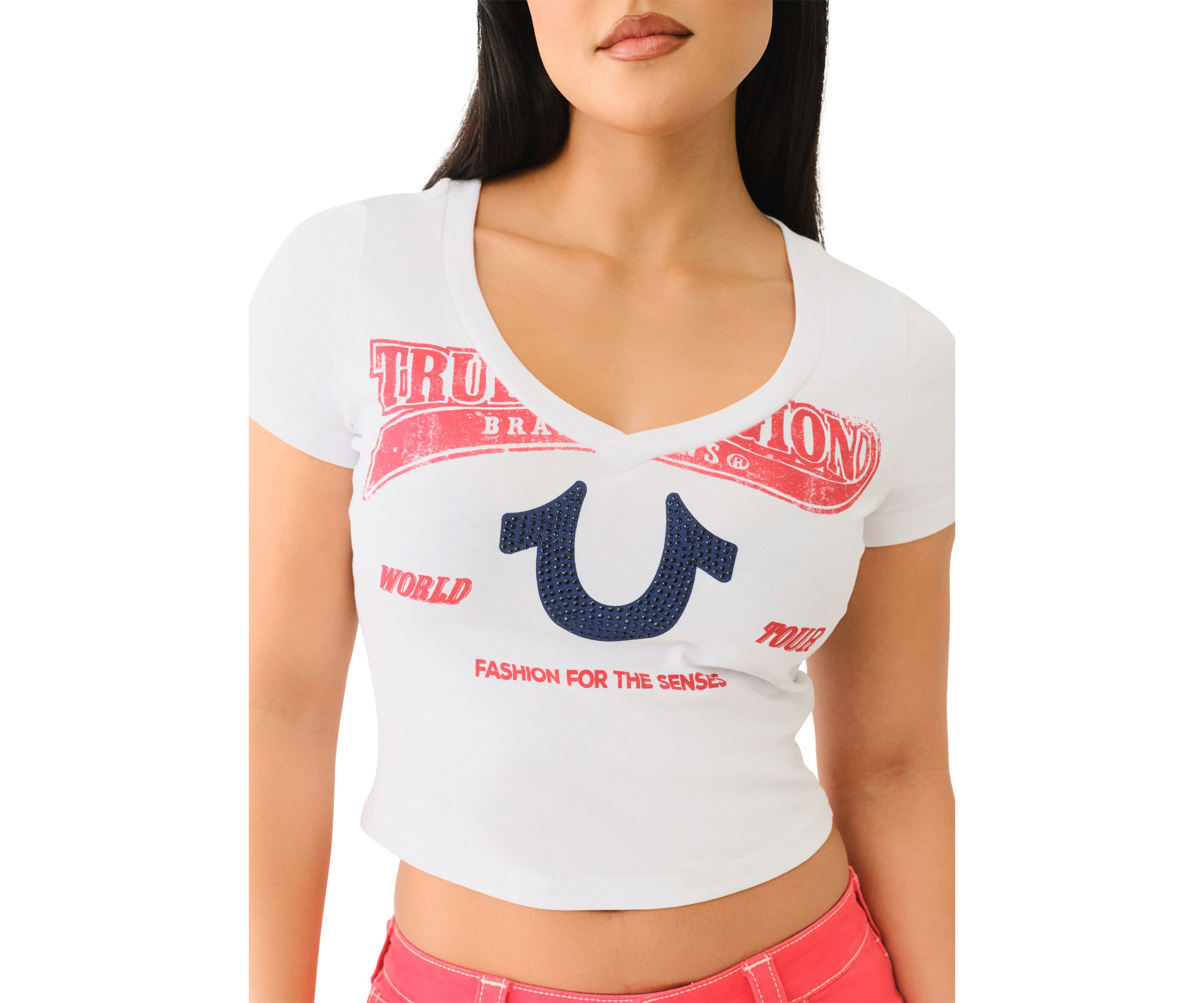 Womens V-Neck Crystal Logo Baby T-Shirt
