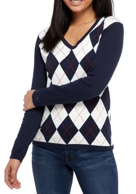 Tommy Hilfiger Women's Argyle V-Neck Sweater |