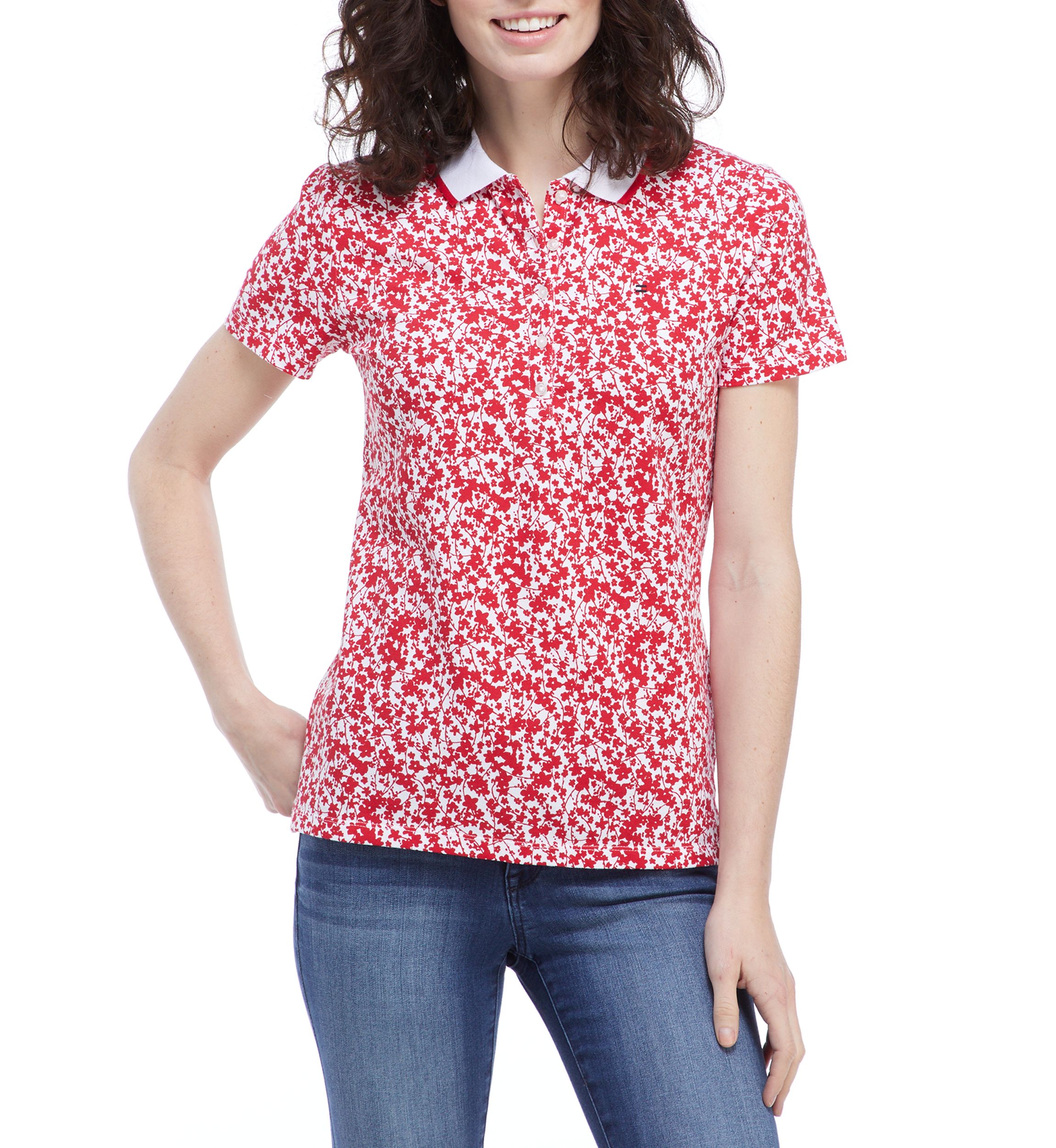 Womens Printed Short Sleeve Polo Shirt