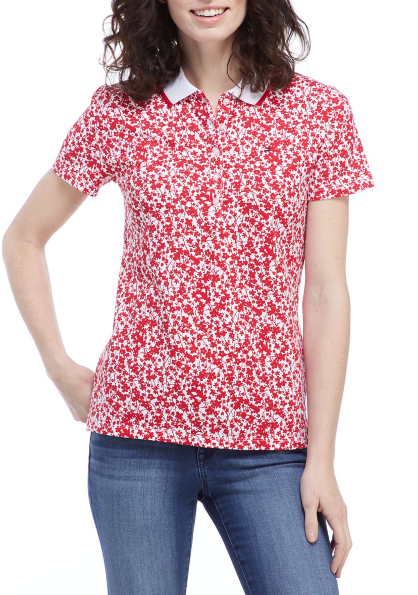 Womens Printed Short Sleeve Polo Shirt