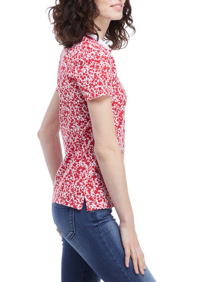 Womens Printed Short Sleeve Polo Shirt