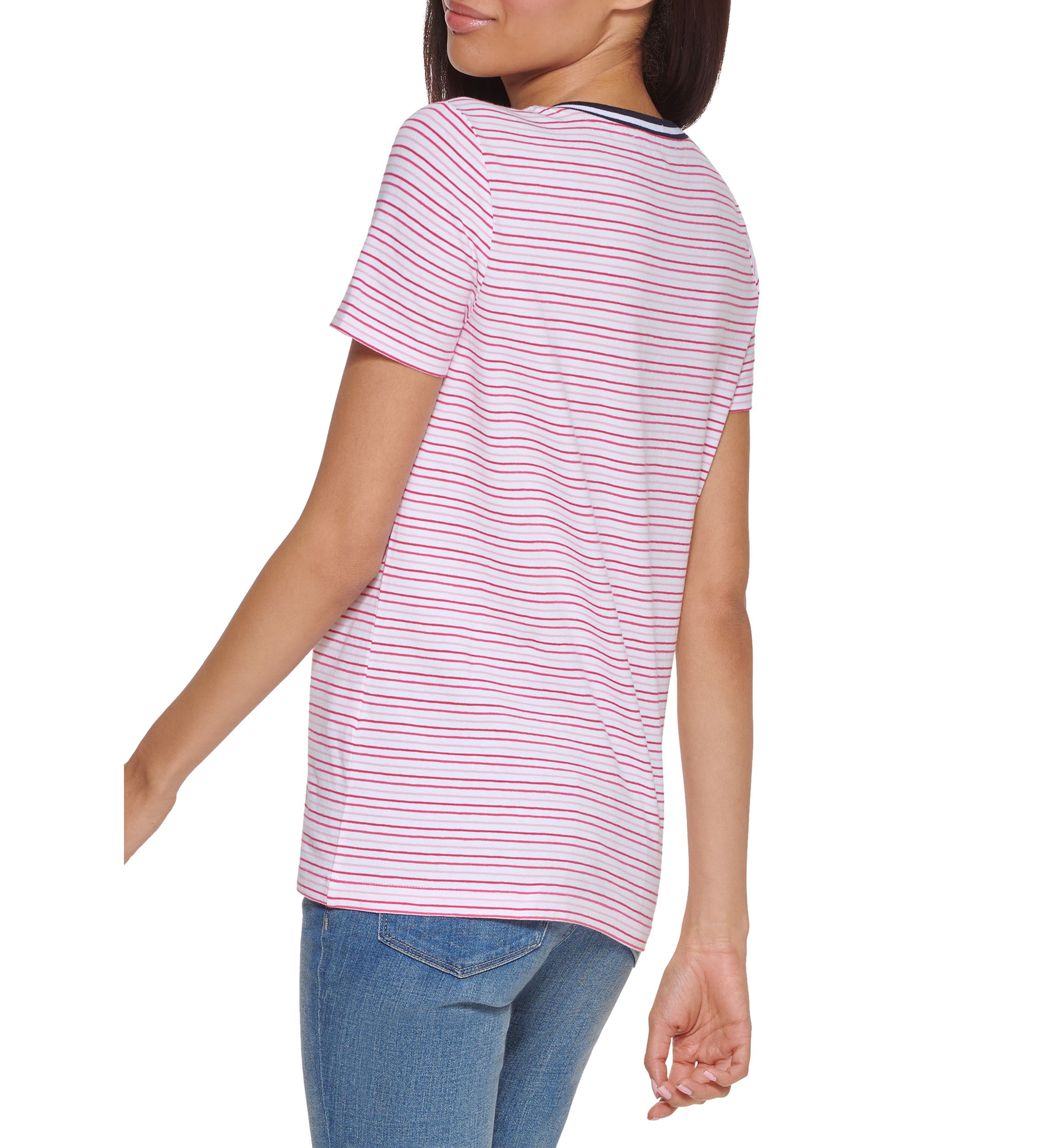 Womens Short Sleeve Striped V-Neck T-Shirt