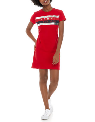 Tommy Hilfiger Women's Crew Neck Foil Logo T-Shirt Dress | belk