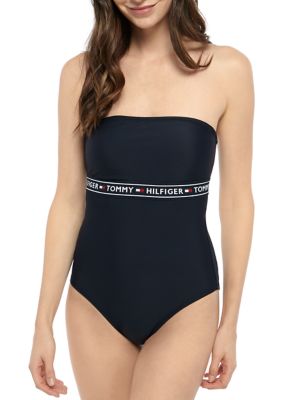 Tommy Hilfiger Logo Bandeau One-Piece Swimsuit, Size XS 