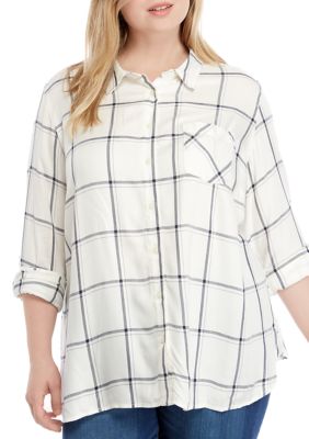 Tommy Hilfiger Plus Size Roll Tab Windowpane Shirt Belk