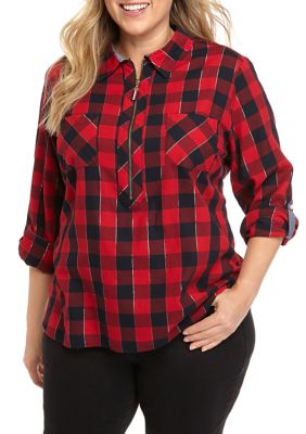 Tommy Hilfiger Plus Size Buffalo Plaid Button Down Popover Top Belk