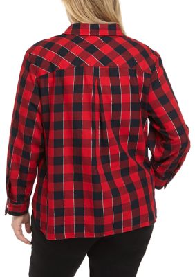 Tommy Hilfiger Plus Size Buffalo Plaid Button Down Popover Top Belk