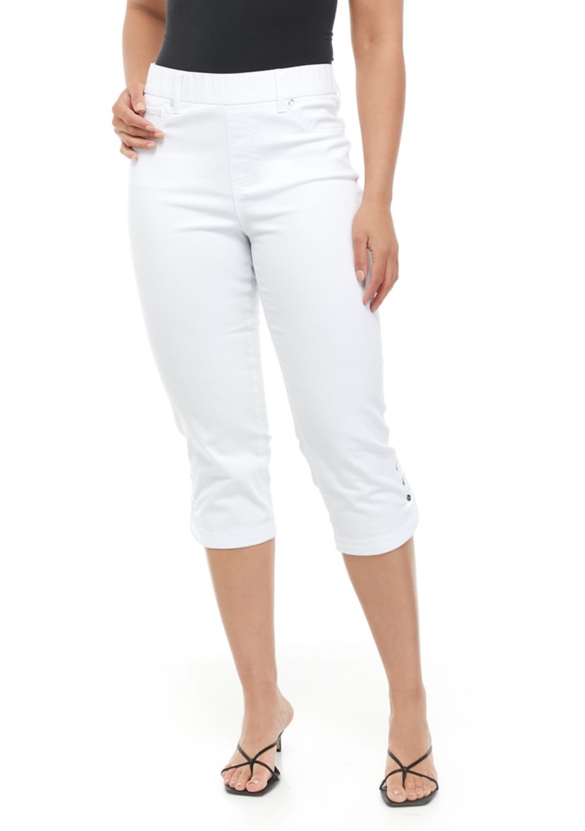 Womens Tulip Snap Hem Denim Capris