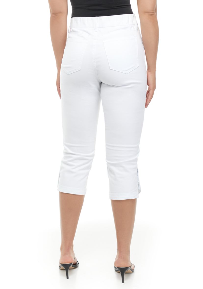 Womens Tulip Snap Hem Denim Capris